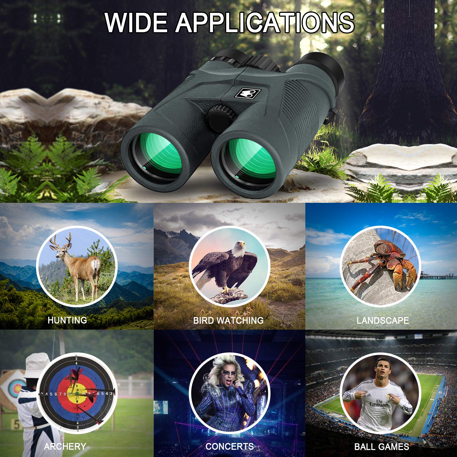 Elays 12x42 Binoculars With Phone Adapter, Tripod, Strap And Adapter