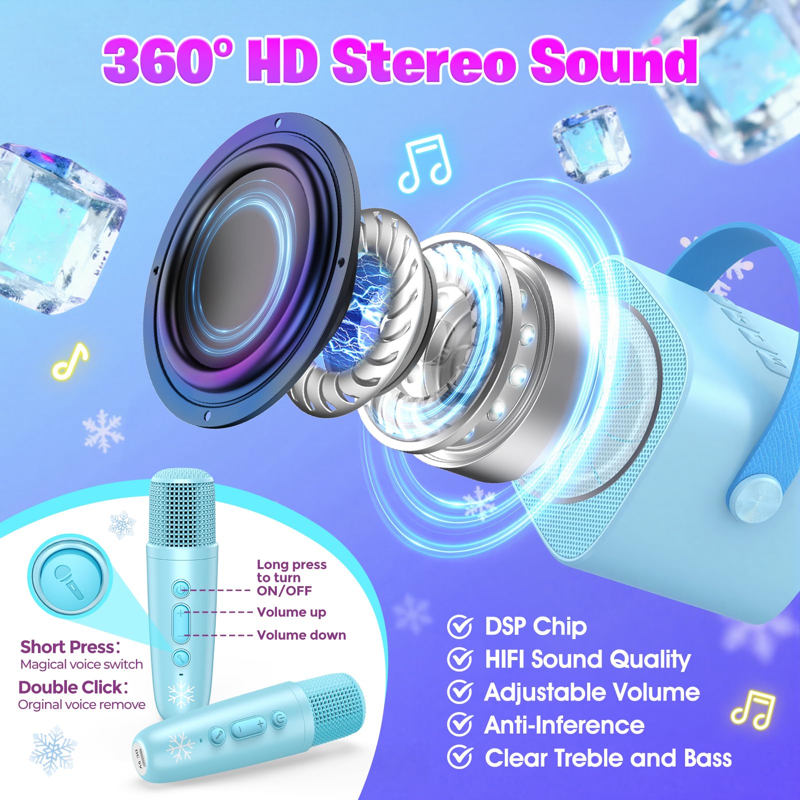 Braxel Microfono Karaoke per Bambini 3-12 Anni Bluetooth Luci LED Effetti Vocale Giocattolo Musicale