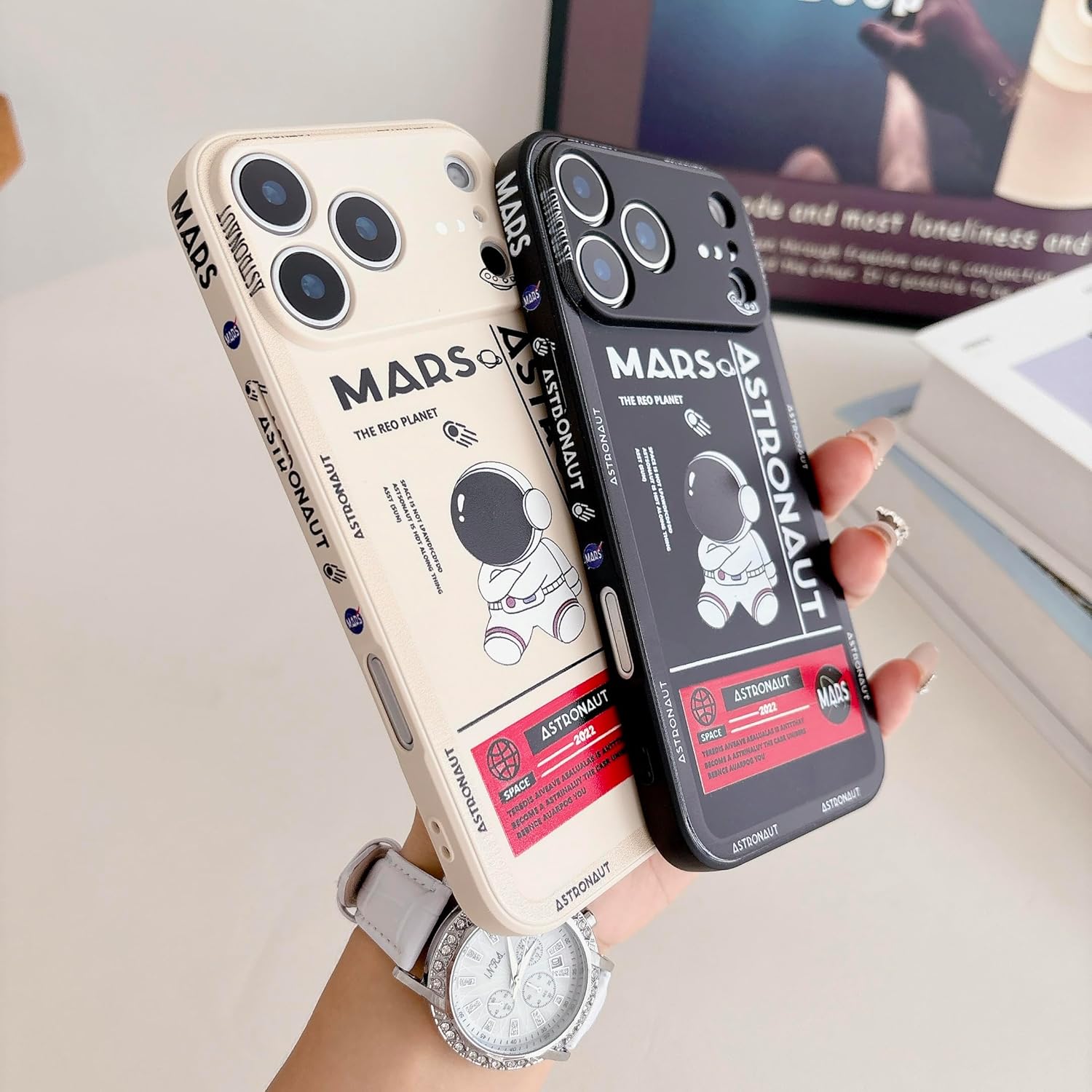 for iPhone 17 Pro Cute Case, Cool Cartoon Astronaut Space Mars Rocket Design Stylish Bumper TPU Rubber Protective Anti-Slip Shockproof Fashion Case(White, iPhone 17 Pro) - Image 6