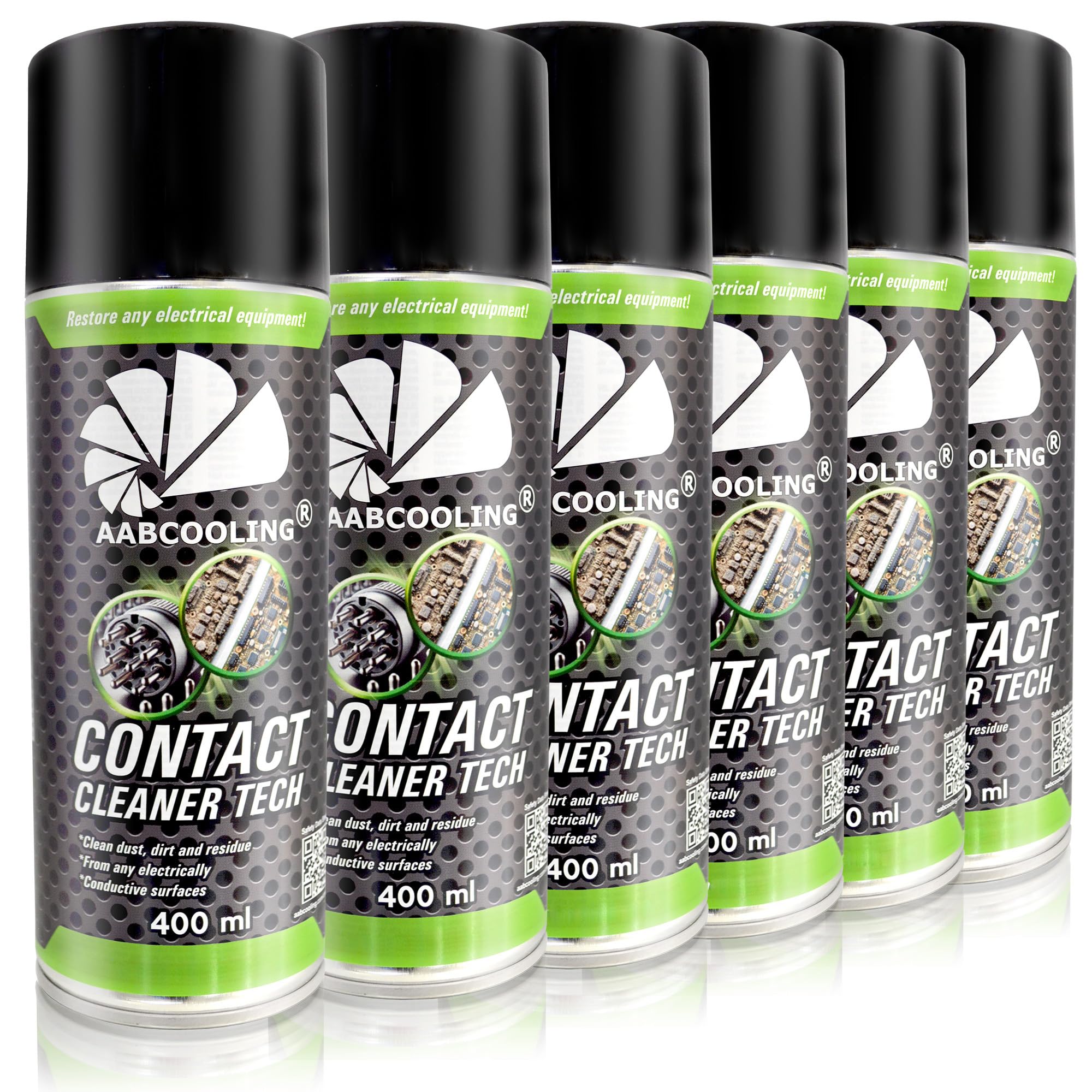 AABCOOLING Contact Cleaner TECH (Pack de 6x400 ml) – Spray limpiador y desengrasante eléctrico, elimina grasa y polvo, secado rápido, ideal para automóviles y equipos eléctricos K1
