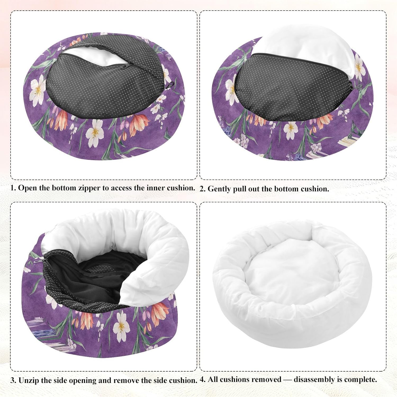Pet Dog Bed Anti-Slip Fluffy Dog Pillow Bed for Medium Size Pets Supplies M Florals Tulips Lavender Purple