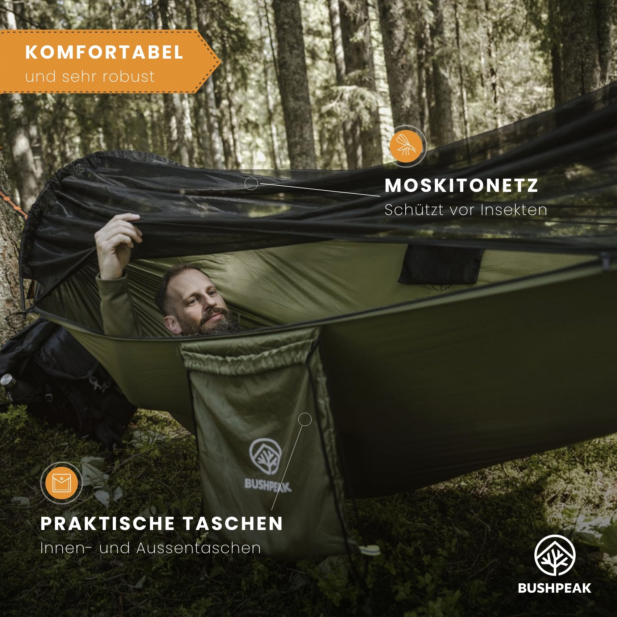 Hamac avec moustiquaire Shield Pro avec sac de transport, charge maximale : 150 kg