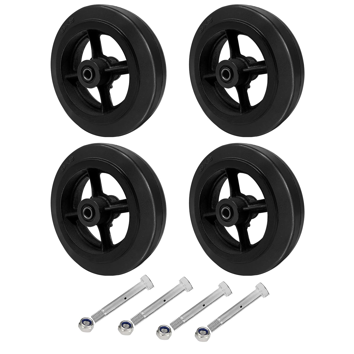 8inch Heavy Duty Caster Wheels -Industrial Caster Wheels, Rubber on Cast Iron Wheels- Set of 4 with up to 2600LB Capacity (4 Pack)