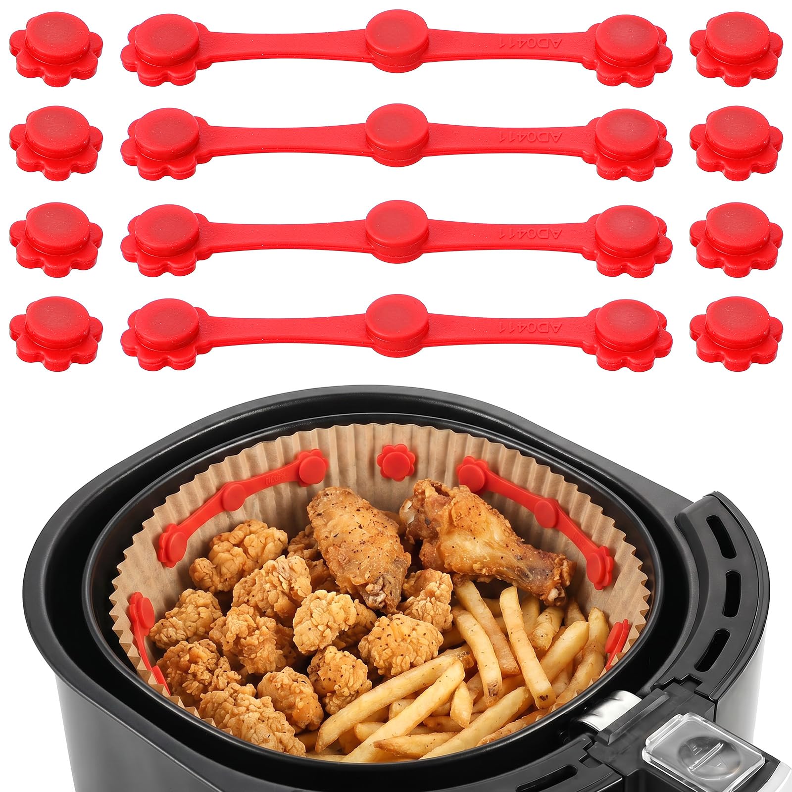 YUXIANLB 6pcs Air Fryer Silicone Magnet Clips Heat-Resistant Safety Buckle for Parchment Paper Liners, Air Fryer Accessories Lock Disposable Liners Safely Prevent Paper from Burning and Covering Food