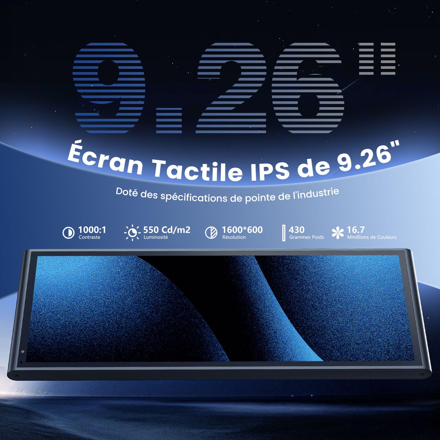 Écran Portable sans Fil 9,26" CarPlay Voiture pour Apple Car Play & Android Auto, Mises à Jour OTA, Caméra de Recul, Mirror Link, Bluetooth 5.0, Commande Vocale, Navigation GPS, FM