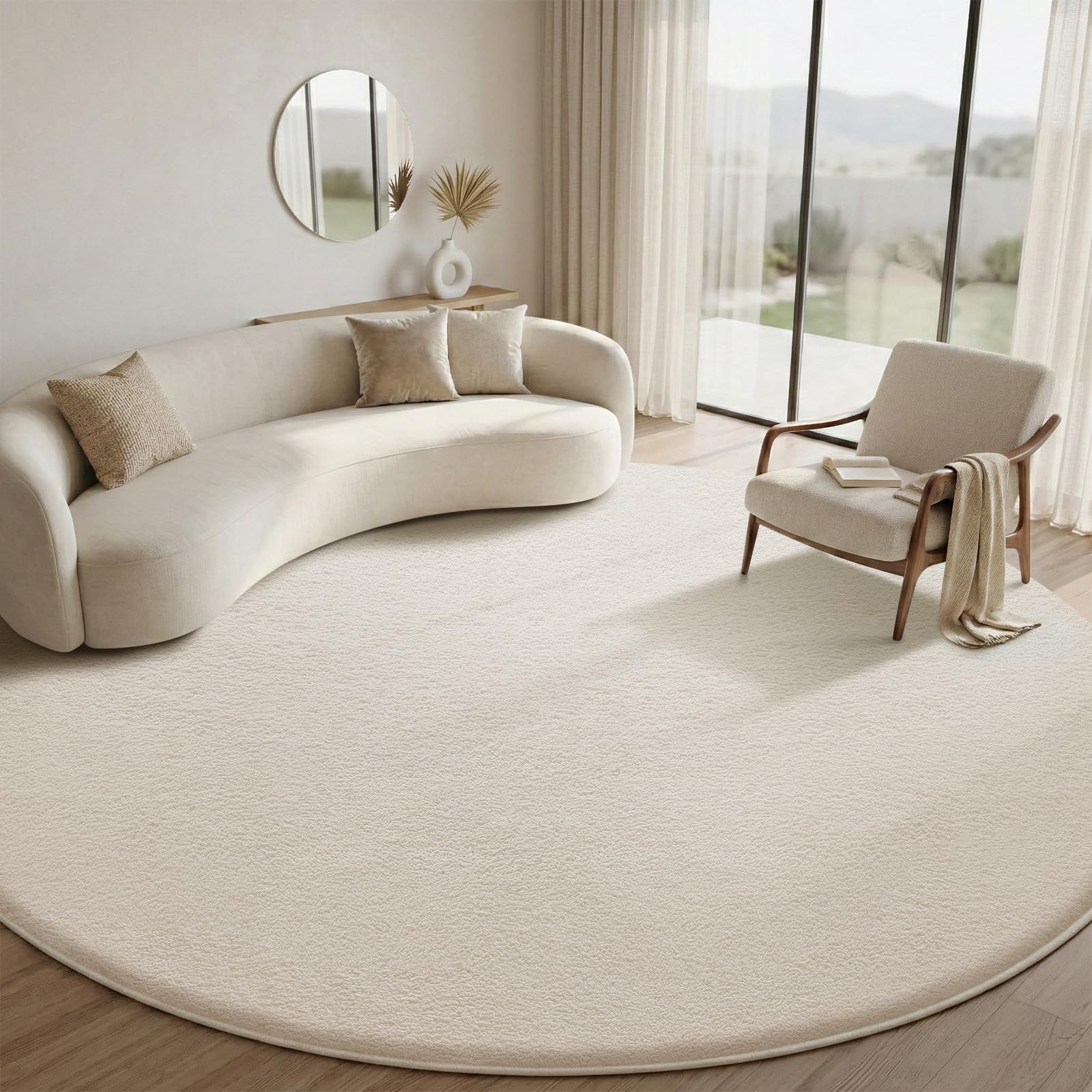 Treeboy Round Rug 80cm, Non-Slip Washable Fluffy Shaggy Cream Area Rug, Soft Short Pile Circle Carpet for Living Room Bedroom Kids Room Hallway Entryway — image 1