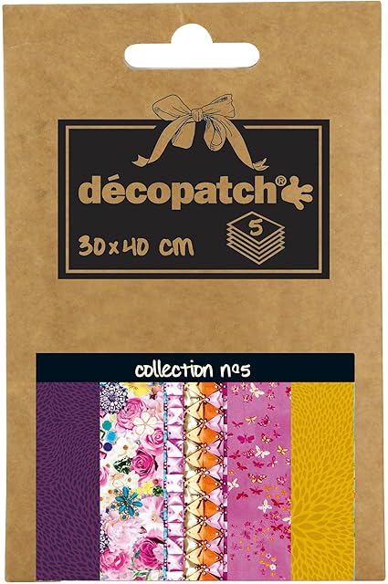 Décopatch - Ref DP005O - Pocket Papers Collection No. 5 - Contains 5 Complementary Sheets of Décopatch Paper, Each Sheet is 30 x 40cm, Small 13 x 9.5cm Pack Size
