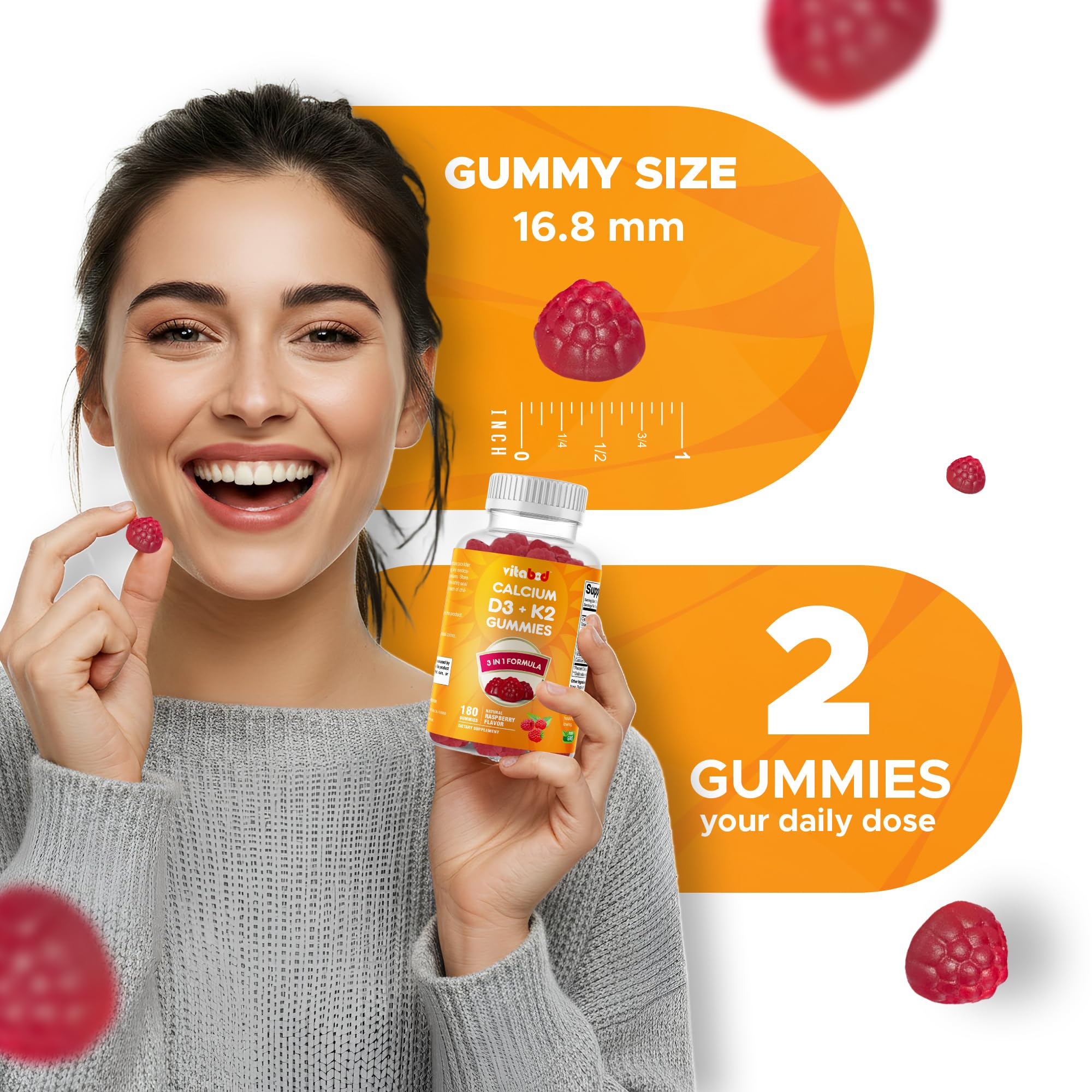 Vitabod Vitamin D3 + K2 Gummies – Bone & Heart Health Support – 180 Pectin-Based Vegan Gummies — Amazon image 5