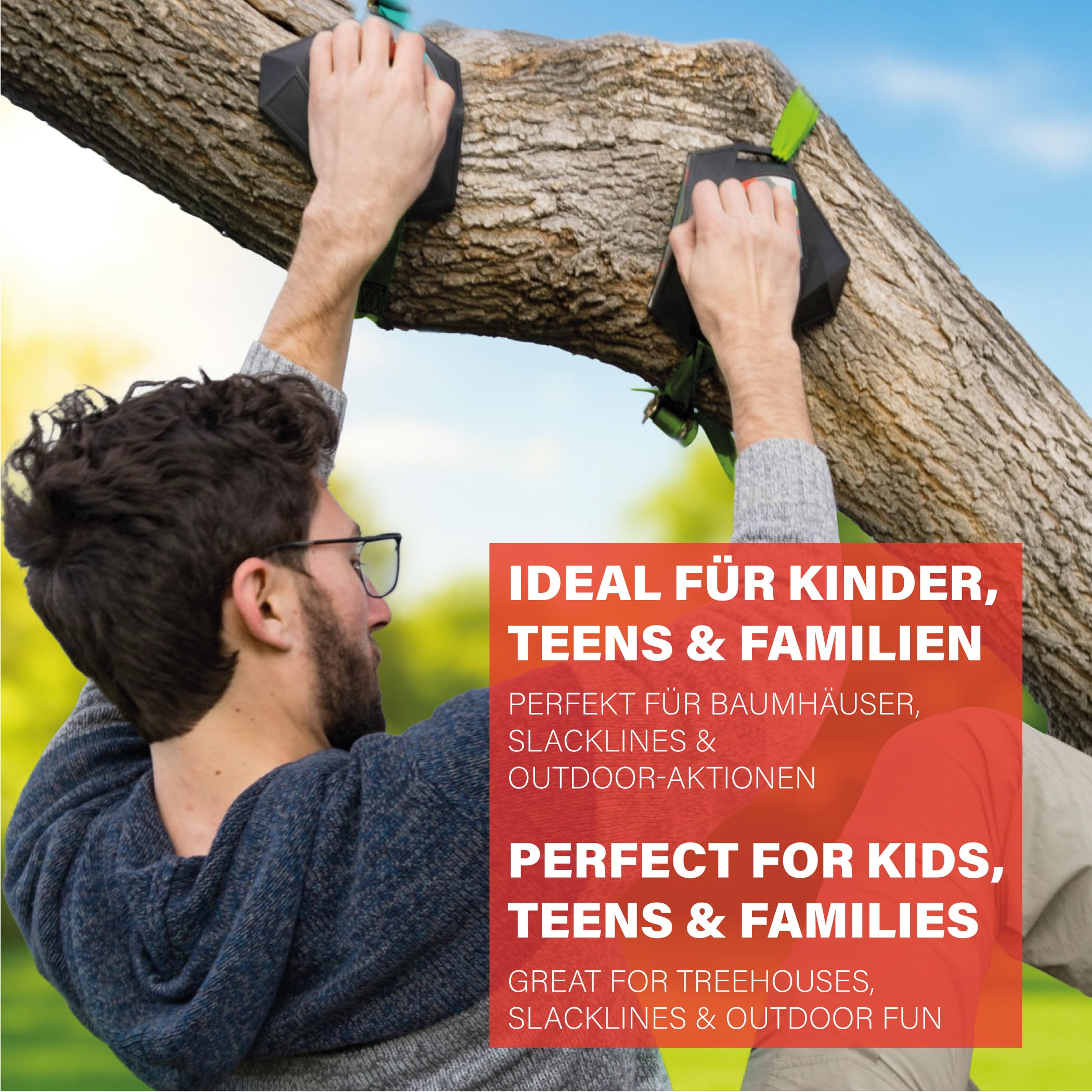Slackers Ninja Treeclimbers Kletterset - 5 Baumtrittplatten mit Anti-Rutsch-Griptape & 4 Klettergriffen - Kletterhilfe für Kinder & Familien - Baumklettern für Garten & Baumhaus - max. 113 kg