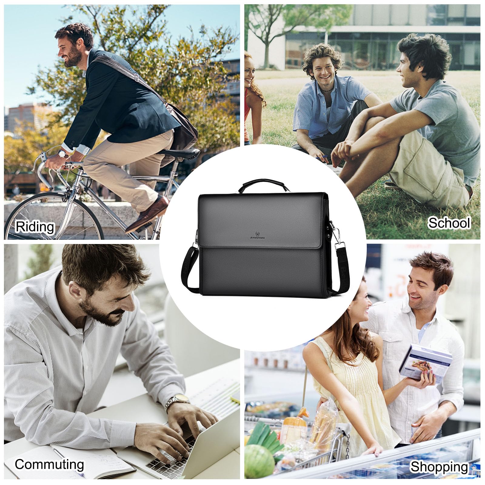 FANDARE Maletín Hombres Portafolios Bolsos Bandolera PU Cuero Bolsas de mano para 12.9 Pulgada Laptop Bolsa de Mensajero Bolso de Hombro Business Bolsa de Mano para Viaje Negocio Messenger Bag