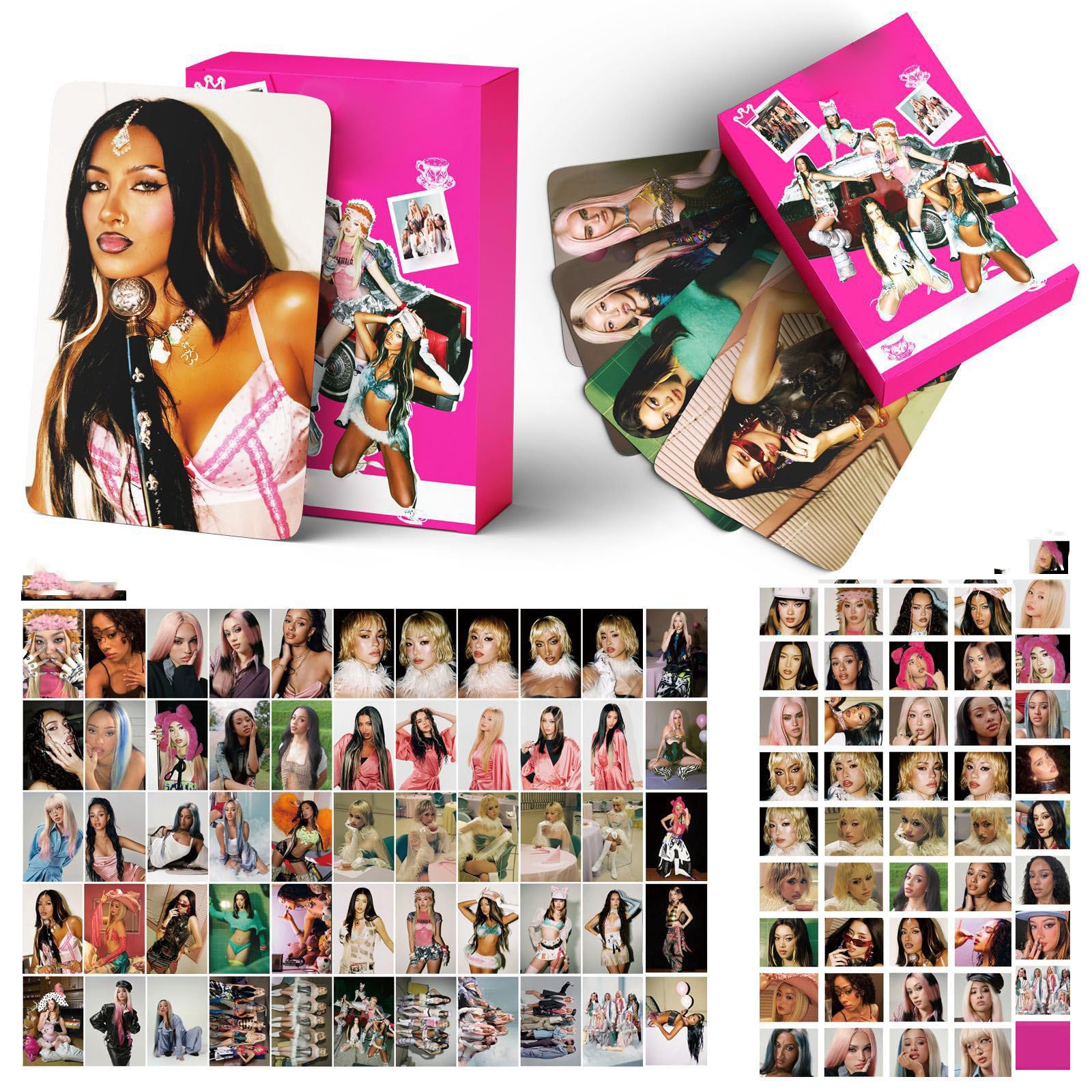 Katseye Pinky UP Photocards Set Pinky UP Album Lomo Cards Korean Girls Group Poster Photo Album Mini Card 55PC Photocards+72PC Katseye Stickers Set for Fans