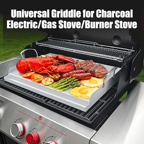 Miniatura 5 de Plancha para cocinar universal de acero inoxidable, placa superior plana antiadherente para estufa de gas y parrillas de carbón, portón trasero,