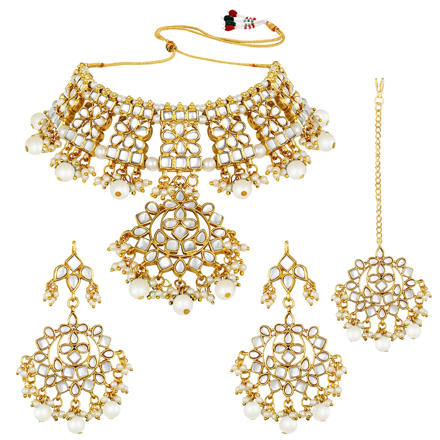 peora Gold Plated Traditional Kundan Choker Necklace Jewellery Set with Earring Maang Tikka for Women Girls-picture-26