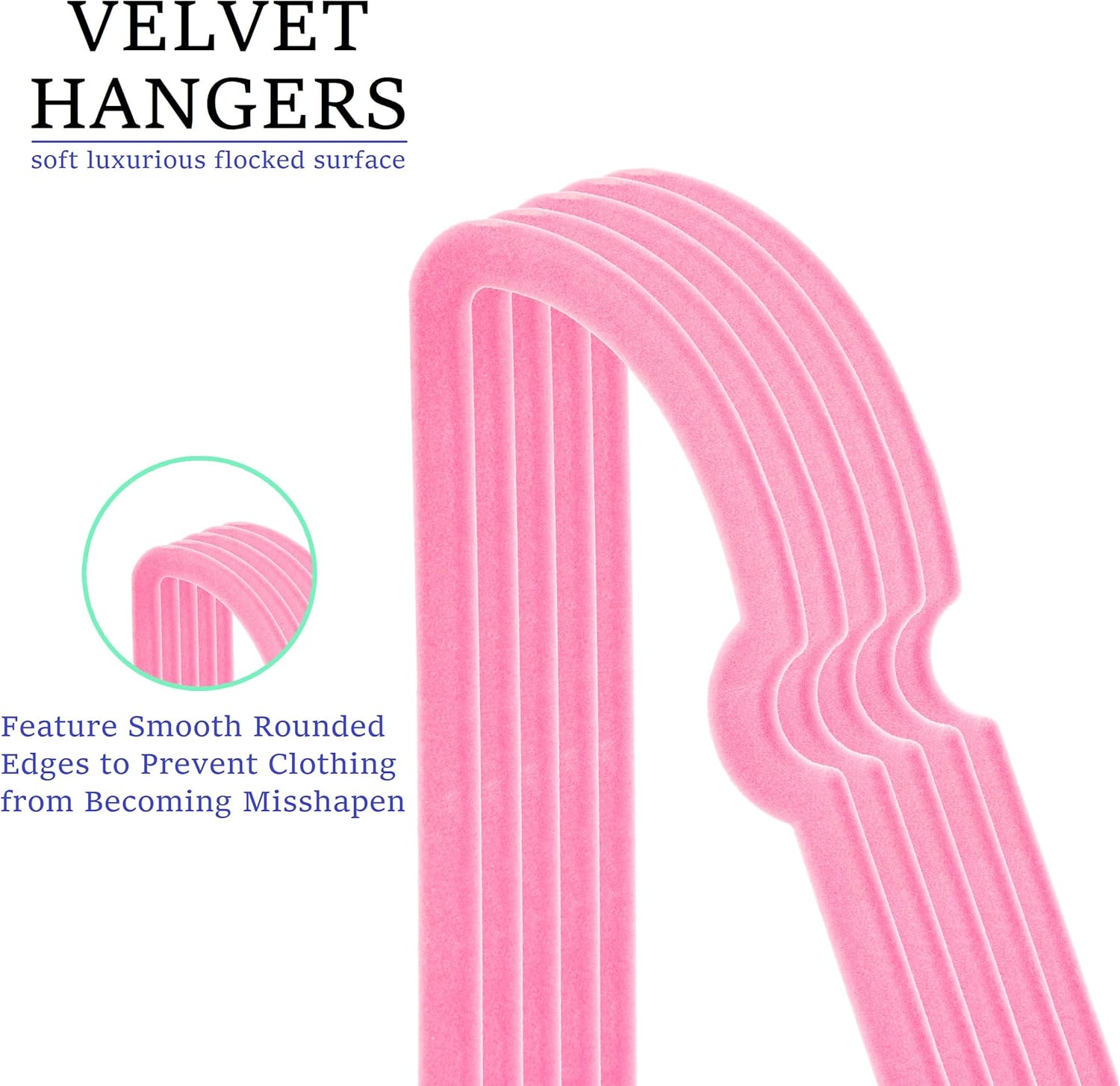 Pink Velvet Hangers 50 Pack, 16" Non Slip Adult Hangers, Slim Clothes Hanger with 360 Degree Swivel Hook - Durable & Cute