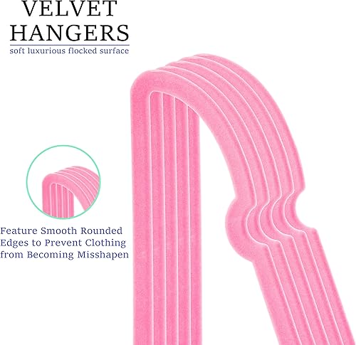 Miniatura 4 de Paquete de 50 perchas de terciopelo rosa, perchas antideslizantes de 16 pulgadas para adultos, colgador de ropa delgado con gancho giratorio de 360
