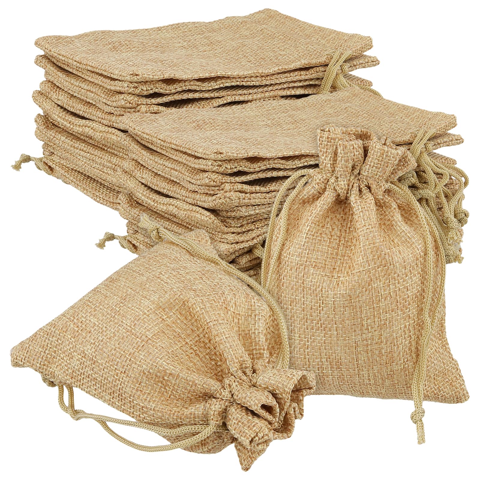 TAICHEUT 60 Pack Jute Drawstring Bags, 10x14cm Small Burlap Gift Pouches for Jewellery, Christmas Presents, Party Favours and DIY Crafting