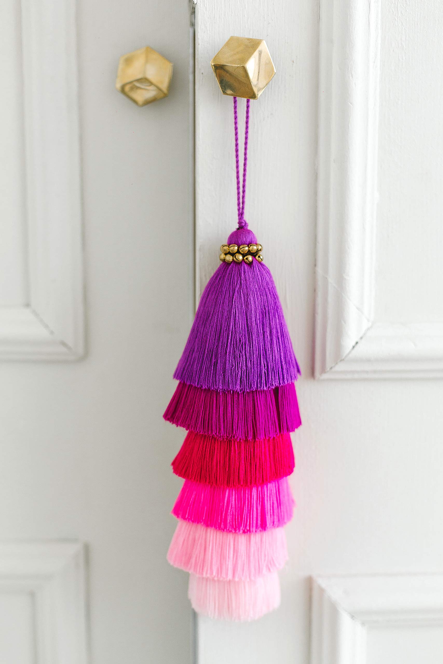 Tassellini Multi-Colored Layered Large Cotton Tassel with Hanging Loop for Furniture Décor, Home or Handbag Accessory X-Large Purple