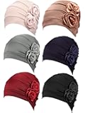 SATINIOR 6 Pcs Fashion Flower Turbans for Women 6 Colors Soft Chemo Head Wrap Cancer Head Turban Cap Cover Hats for Women