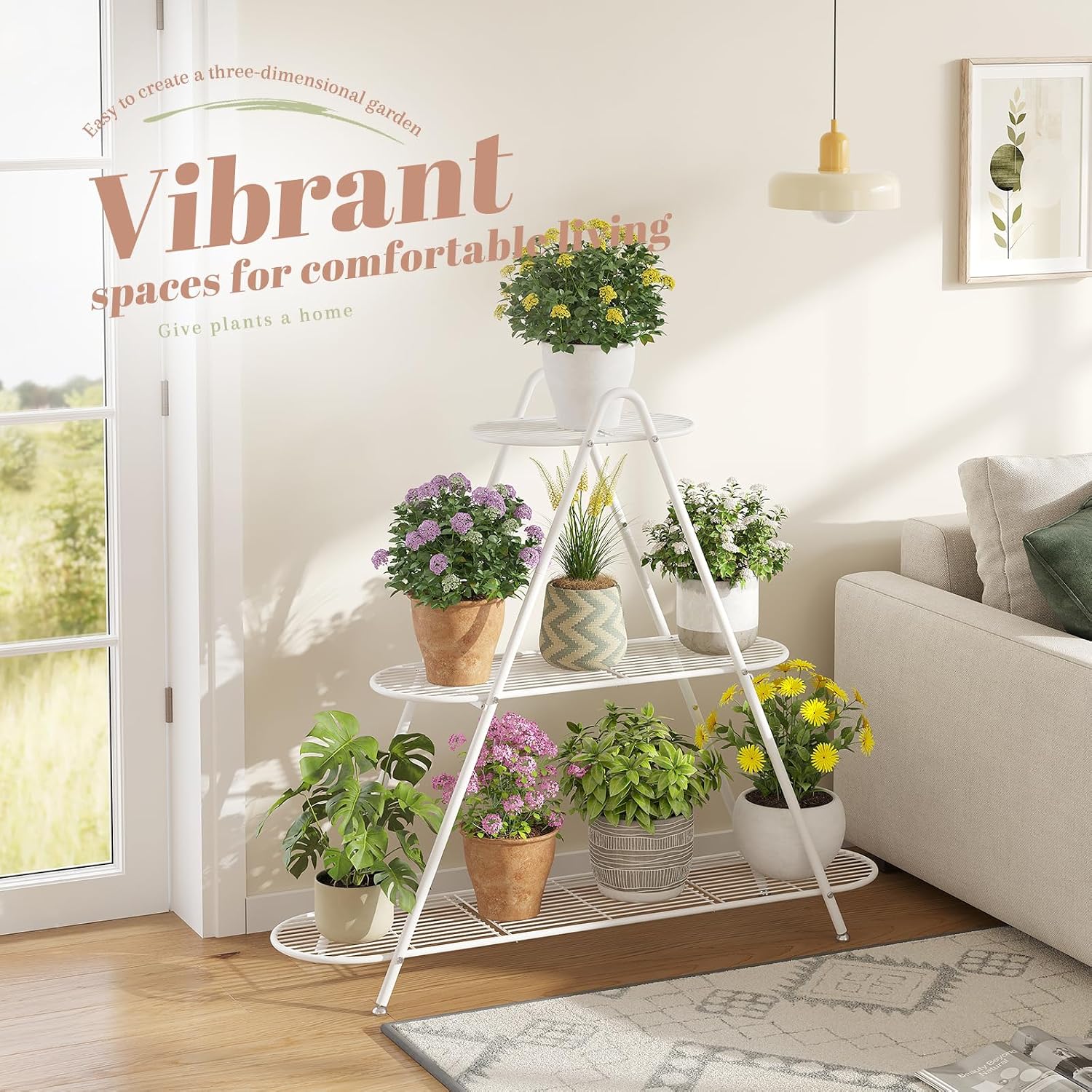 STDDRE Plant Stand Indoor Plant Shelf Outdoor Corner Tall Plant Rack 3-Tier Large Metal Plant Holder Heavy-Duty Flower Rack for Patio,Living Room,Garden Decor (White)