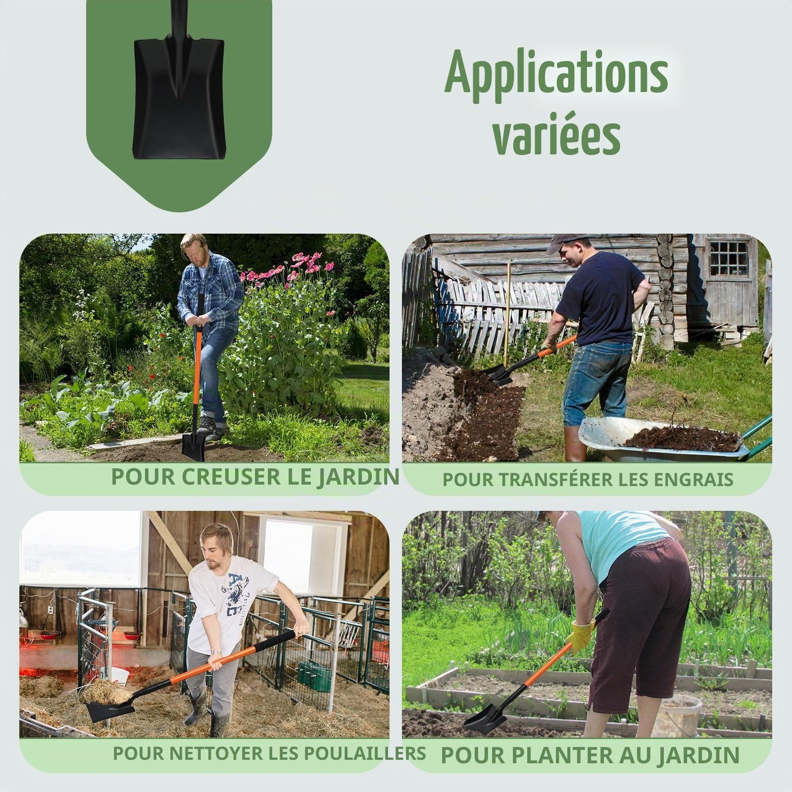 Petite Pelle de Jardin avec Manche en Acier Inoxydable de 110 cm, pelles métalliques Robustes et Amovibles pour Le Jardinage, Le creusement, Le Camping et l'ouverture de tranchées, Orange