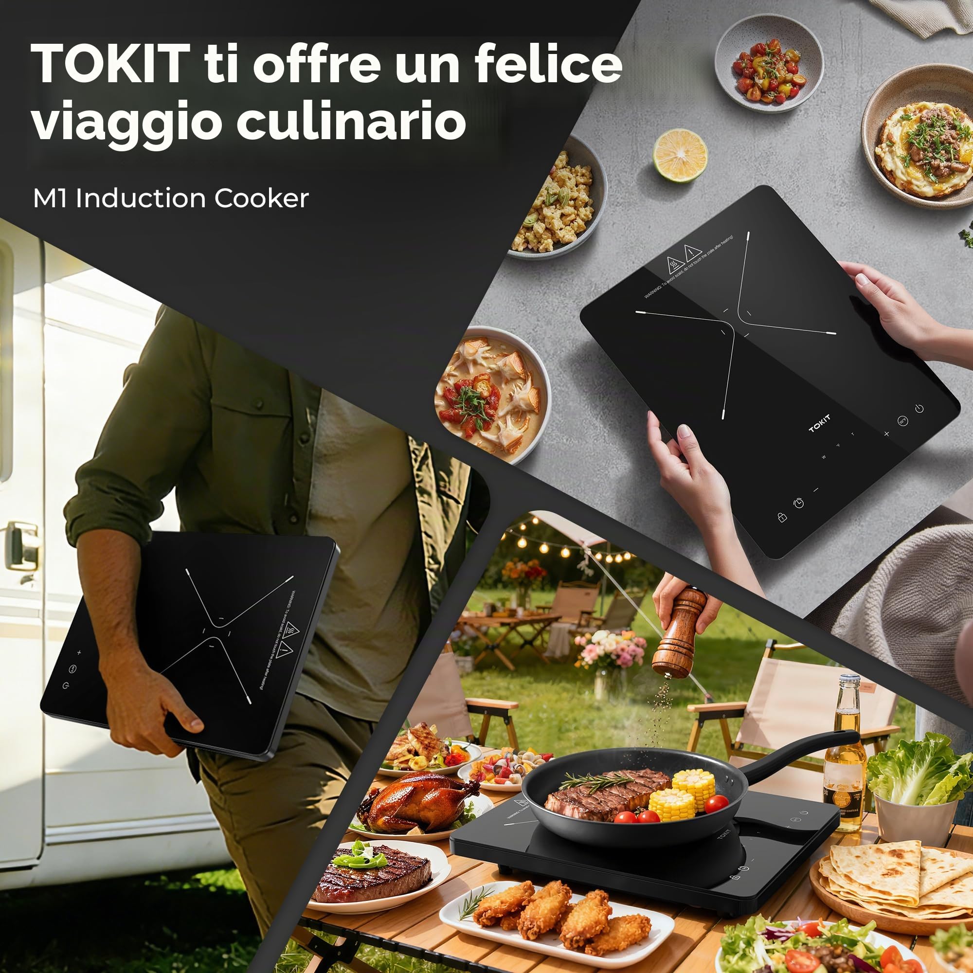 Piastra Di Cottura A Induzione 2000 W, Piano A Induzione M1 Con 9 Livelli Di Potenza, Timer Da 90 Minuti, Ultrasottile 40 MM, Nero Per Cucina, Dormitorio E Campeggio