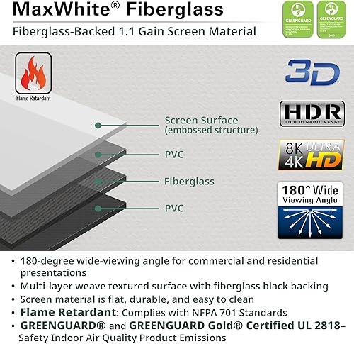 Miniatura 6 de Elite Screens VMAX 3 con kit remoto RC 1, relación de aspecto 43 de 150 pulgadas, pantalla de proyector desplegable motorizada para techo de pared,