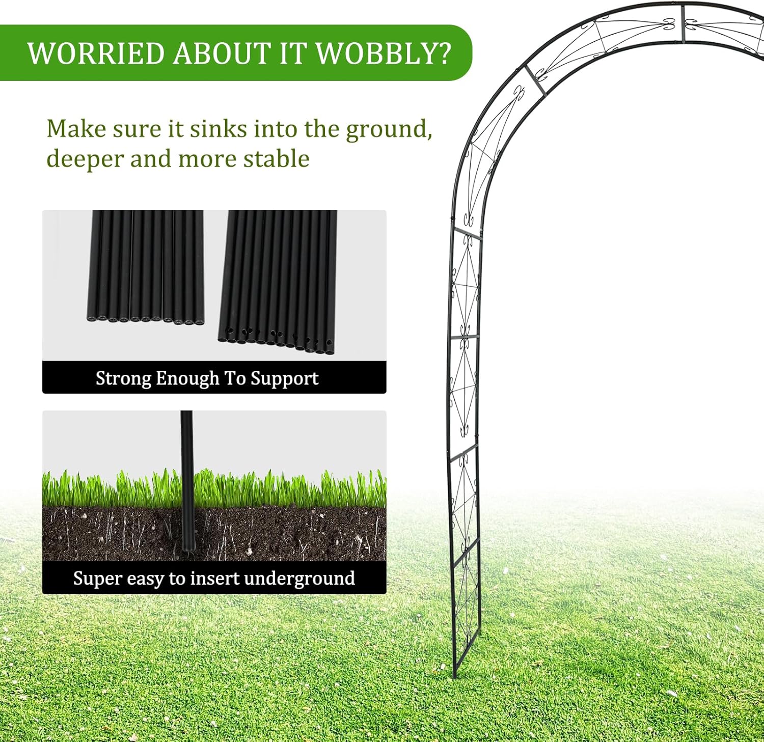 Metal Garden Arch Army Green Garden Arbor Outdoor Wedding Arches Arbor Indoor Garden Arches for Wedding Party and Gardens 7'2" High X 4'5" Wide Black