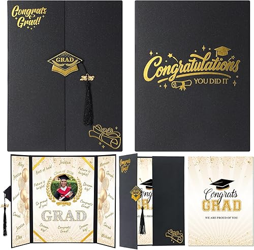 Pasimy Graduation Guest Book 2026 Black Gold Signature Board Sign in Book with Photo Frame Tassel for Class of 2026 Graduate Party Decorations High School College Graduation Gifts