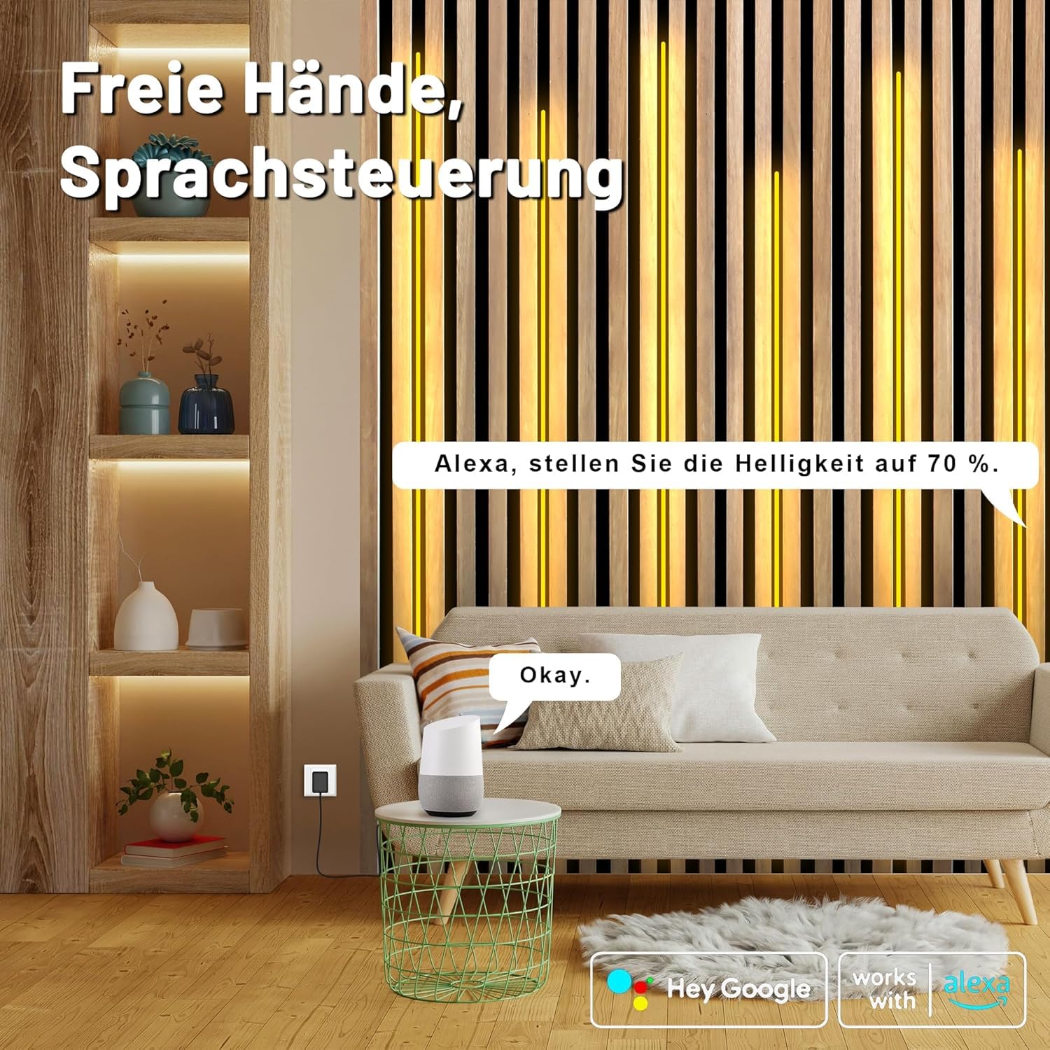Lichaser COB LED für Akustikpaneele, 6 Rollen 2700K Akustik Paneele LED Streifen Warmweiss und Kompatibel mit Alexa, COB Lichtleiste für Akustikpaneele, Wandpaneele Beleuchtung, Regal, Vitrinen (2M)