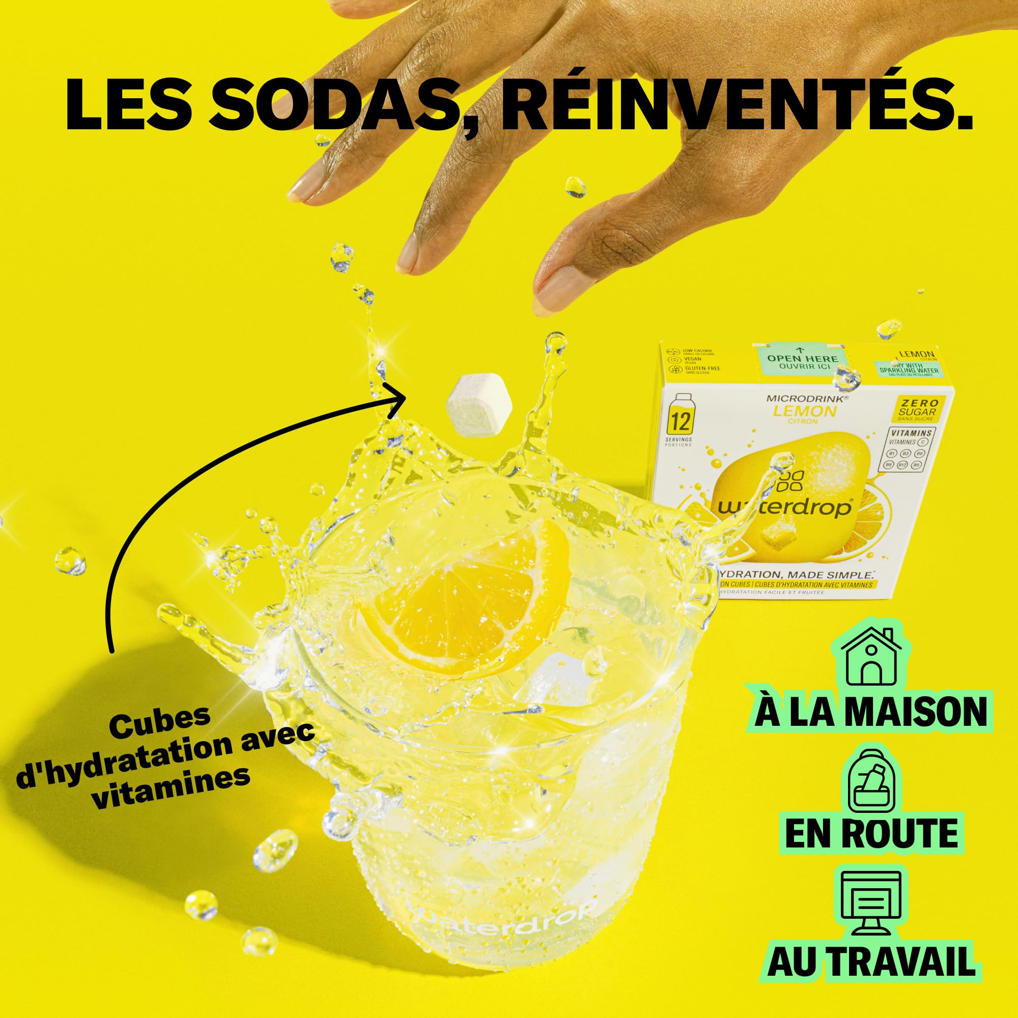 waterdrop® Coffret Microdrink, Orange, Citron et Pamplemousse, 36 boisson en cube effervescente sans sucre pour aromatiser l'eau, Extraits de fruits et de plantes, Eau Aromatisée infusion à froid