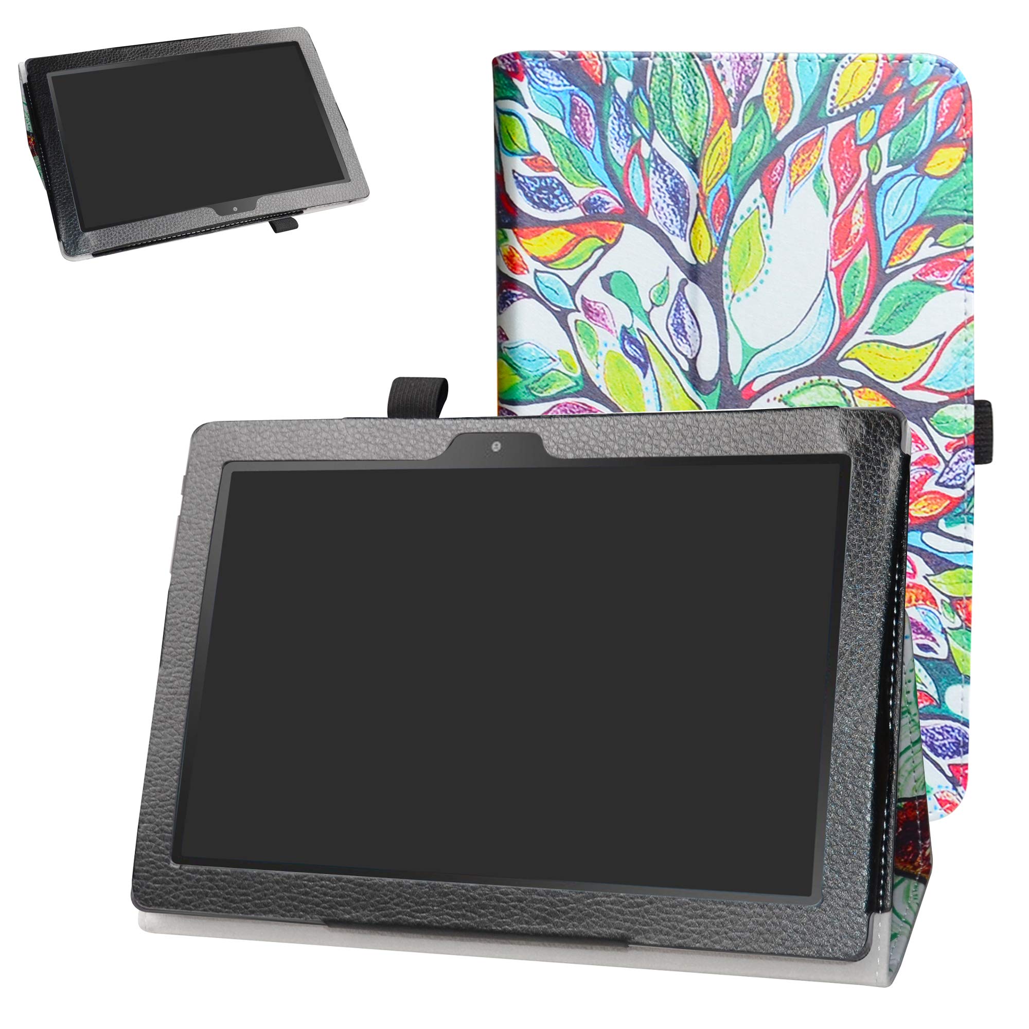 Digiland DL1023/DL1016 10.1" Tablet Case - Bige PU Leather Folio 2-Folding Stand Cover for DL1018A - Love Tree