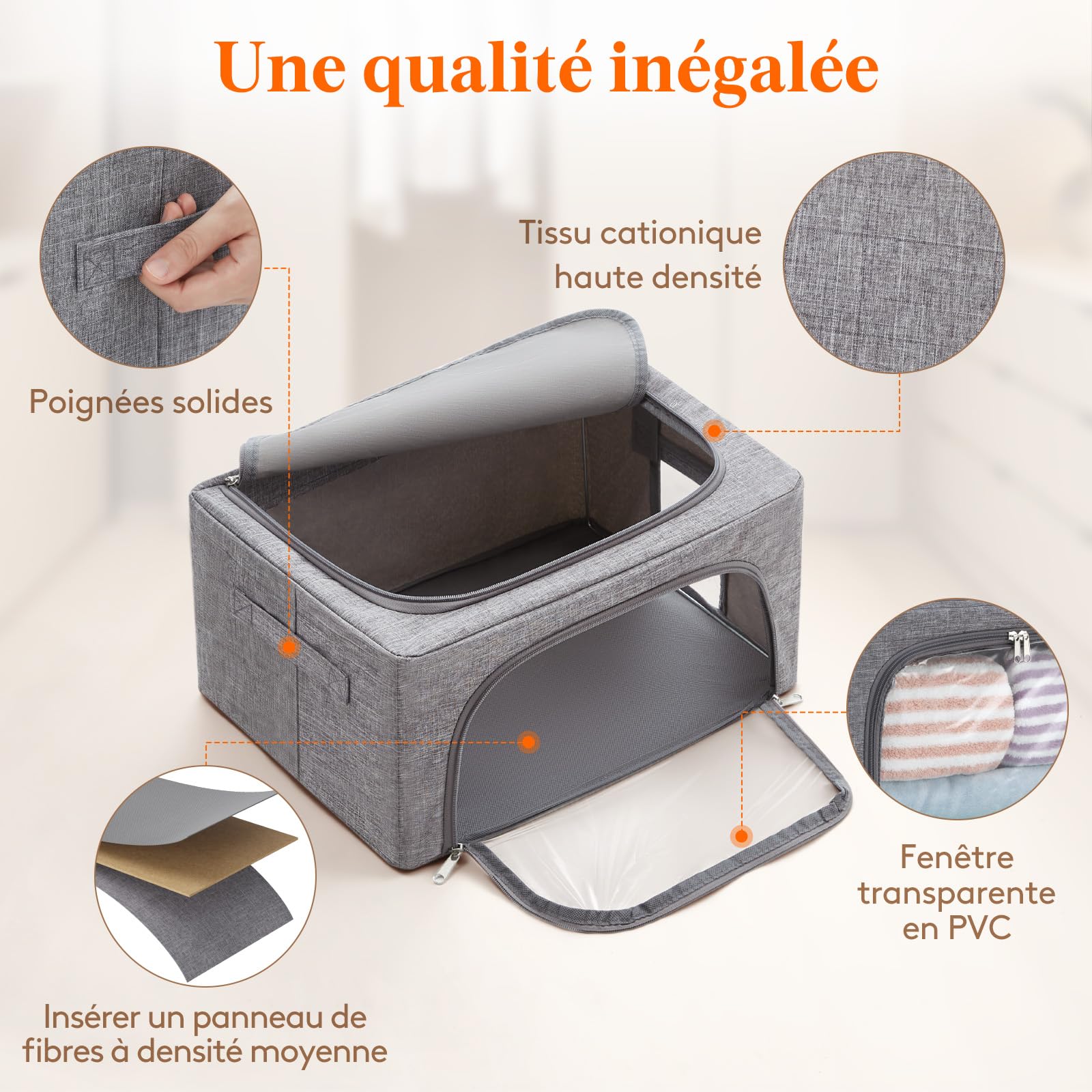 3 Boîtes Rangement Lifewit 40L - Avec Cadre Métal, Pliables, Gris, Pour Placard/Sous Lit