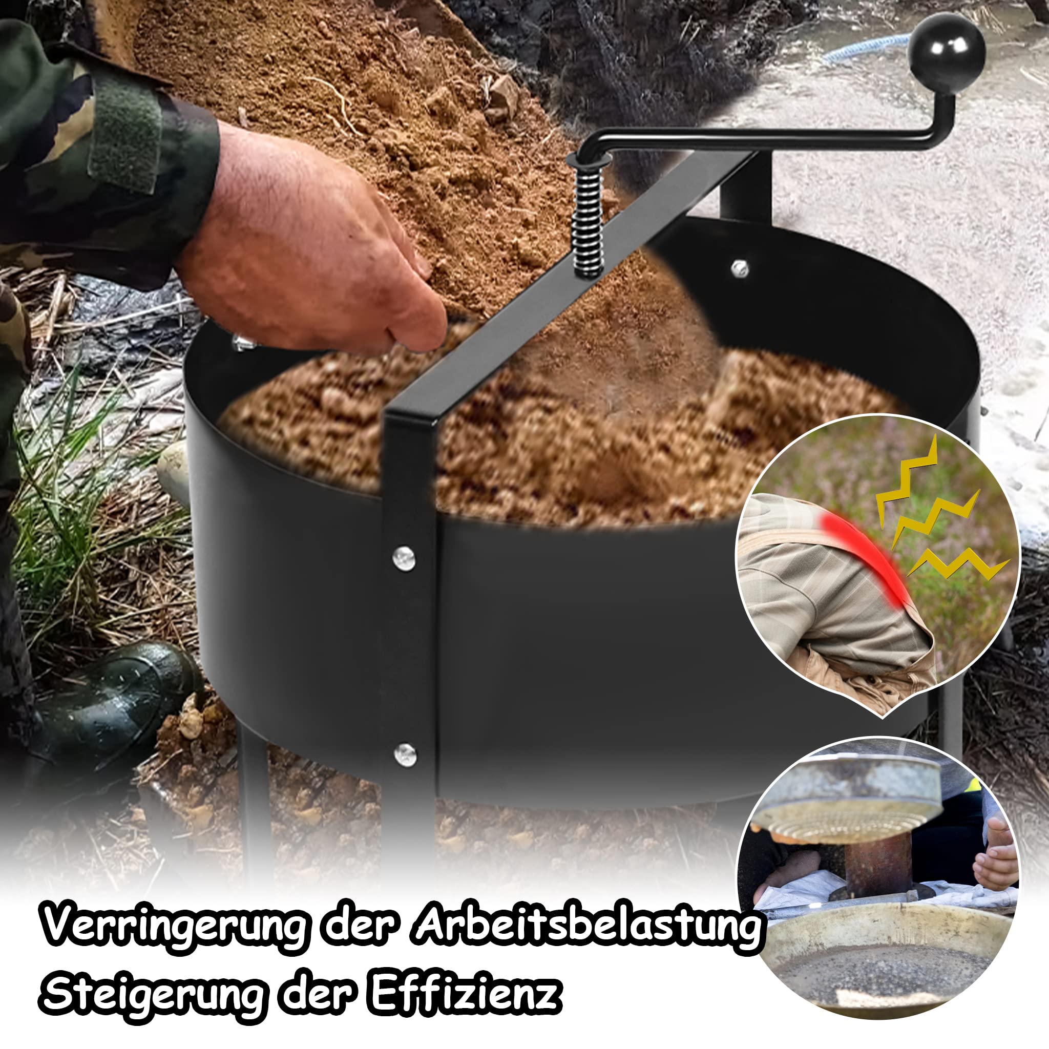 NAIZY Sieb Manuell Gartensieb Erde Ø 40cm Effiziente Durchwurfsieb Siebmaschine aus Hochwertiger Stahl Kompostsieb mit Drehspindel Erdsieb für Garten Rollsieb Sandsieb, für Steine Kompost Sand usw.