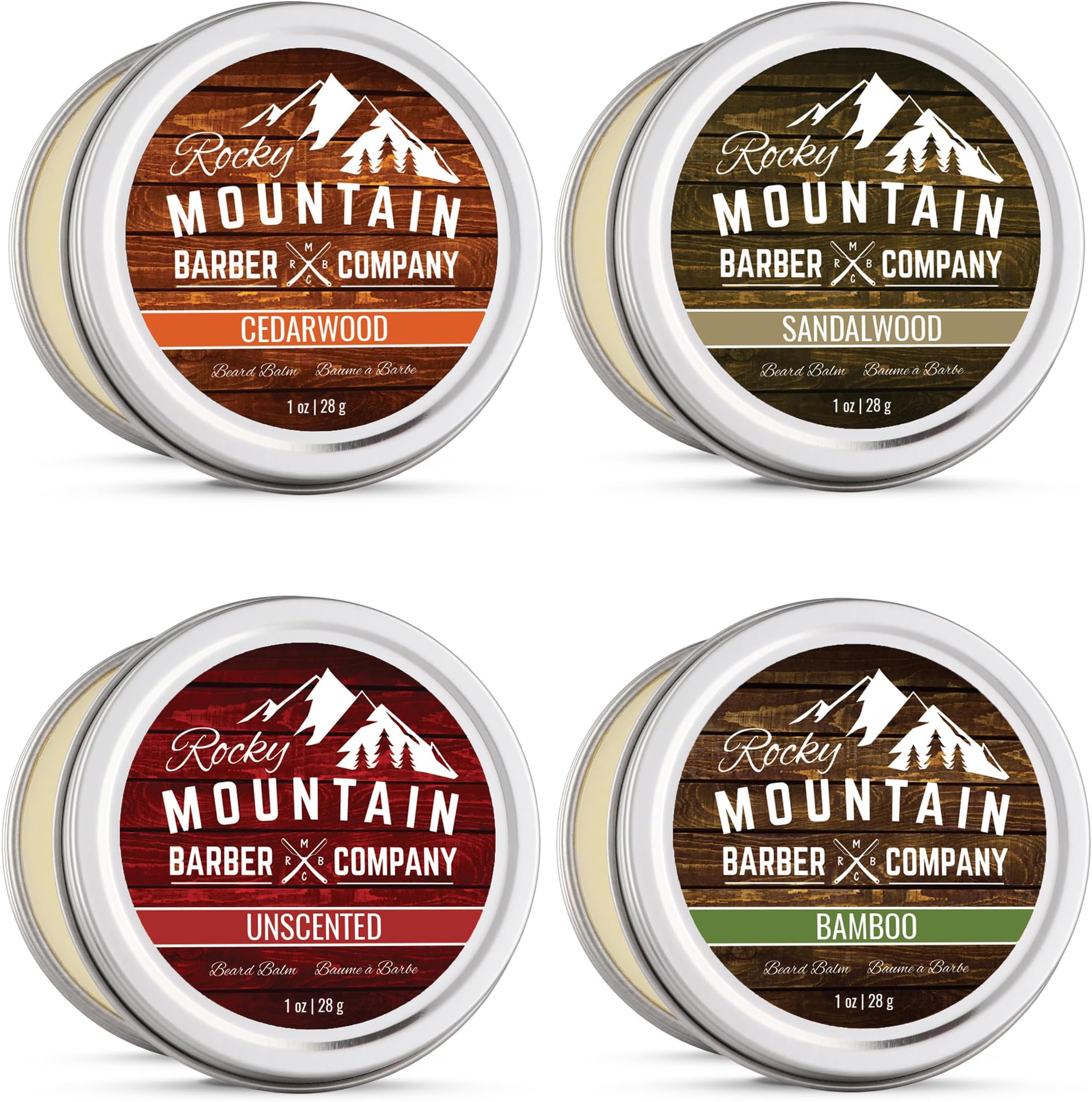 Beard Balm Variety Pack - 4 Beard Balm Samples (1 oz each) Made with Natural Oils, Butters & Rich in Vitamins & Minerals - Argan Oil, Shea Butter, Coconut Oil, Jojoba Oil to Hydrate, Condition
