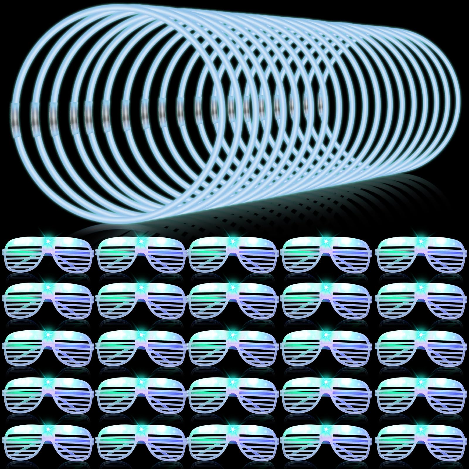Ceenna 125 Pcs Glow In The Dark Party Supplies Flashing Glasses LED Sticks Bracelets Neon Party Favor for Wedding(White)