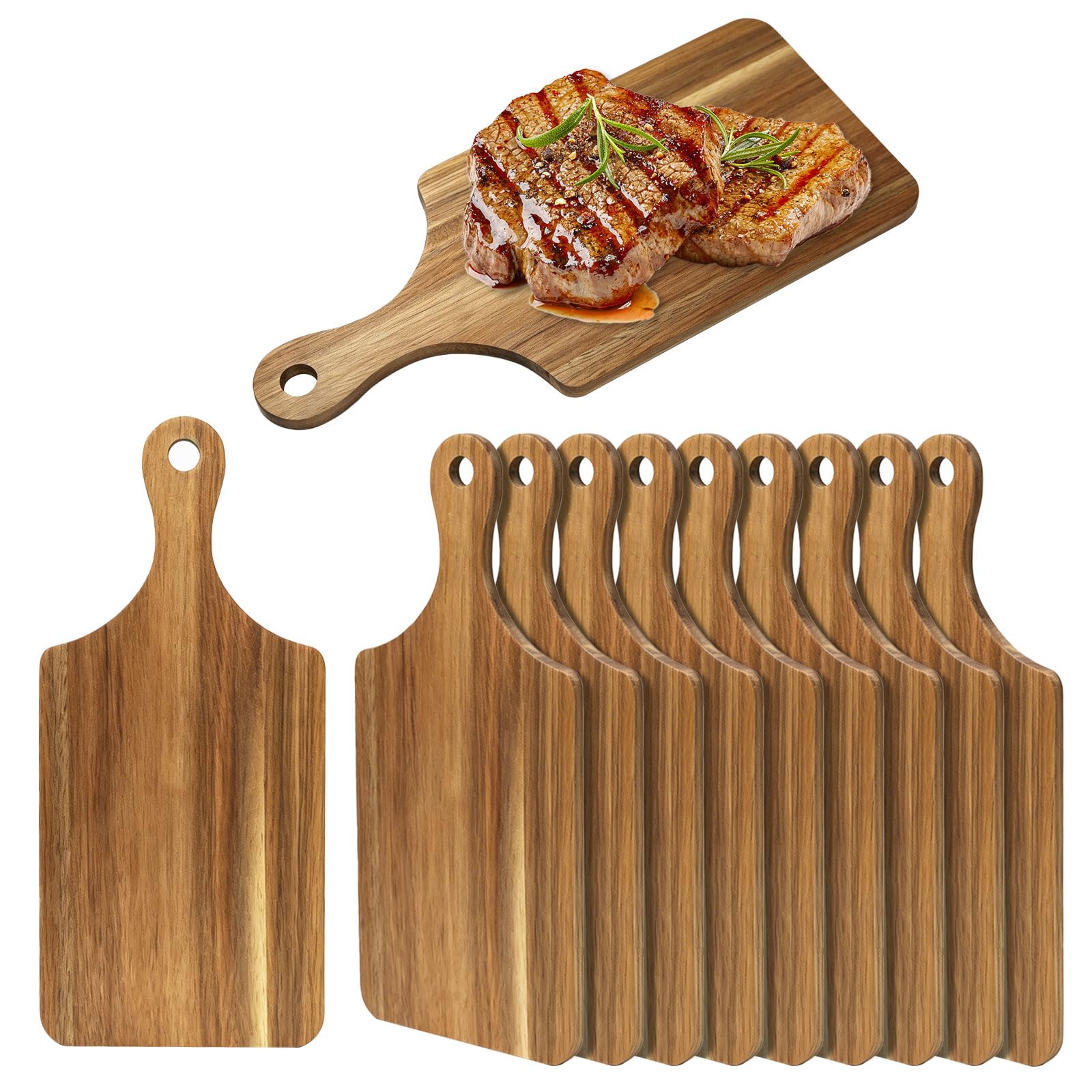 10 Piezas Tabla de Cortar de Madera de Acacia con Asa para Cocina