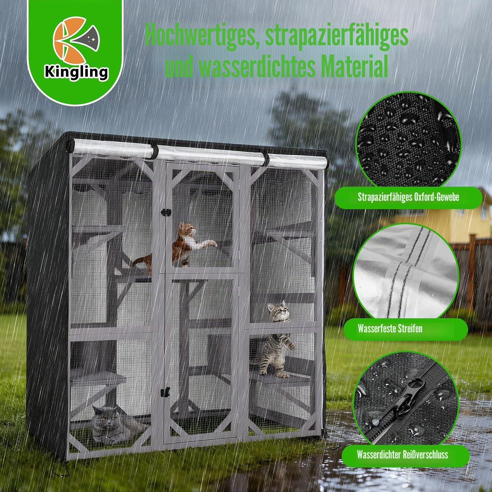 Kingling Katzenhausabdeckung für große Catio, universelle Catio-Abdeckung, wasserdicht und staubdicht, Haustiergehege, Abdeckungen für Katzenhäuser und Höhlen (162 x 83 x 180 cm)