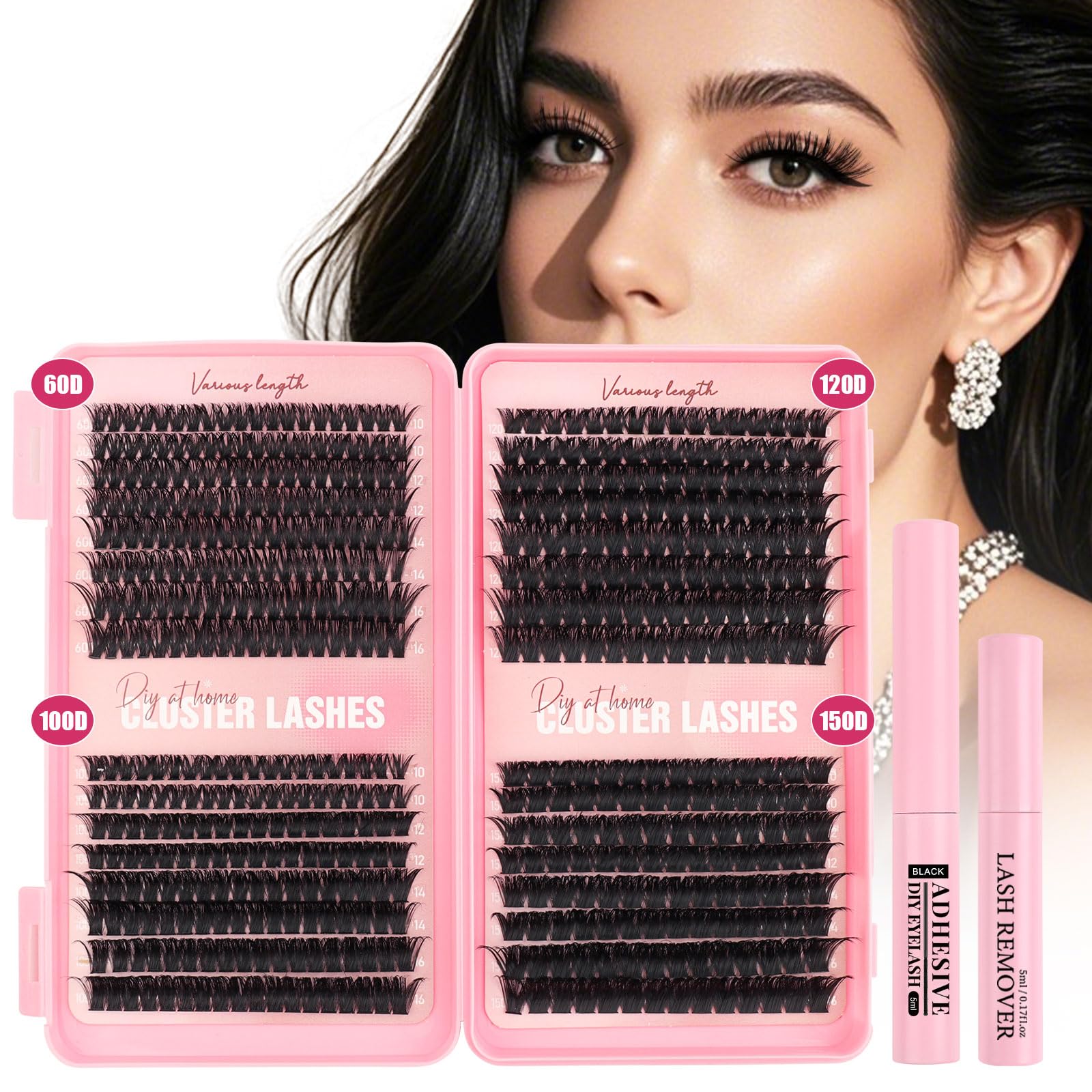 Glowing Win Wimpern Extensions Set 544 Stück Lashes Extension Set Mit Kleber und Entferner 60D 100D 120D 150D Cluster Lashes Einzelne Wimpern 8-16mm Wimpernverlängerung für DIY zu Hause
