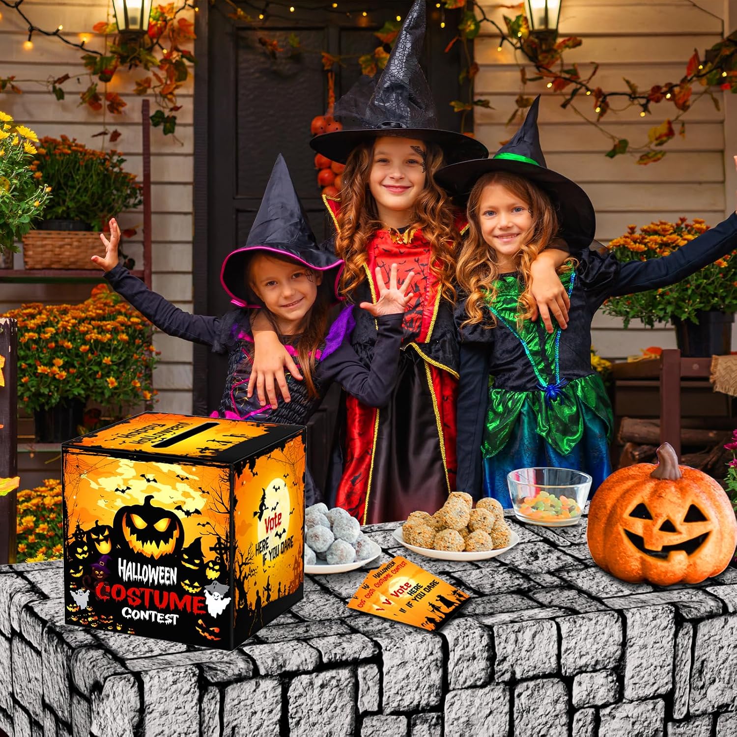 Halloween Costume Contest Ballot Box with 50 Ballot Voting Cards - Party Voting Box for Costume Contest Games