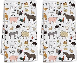 Farm Animals Hand Towels Set of 2,Dogs Pigs Horses Chickens Bath Hand To...