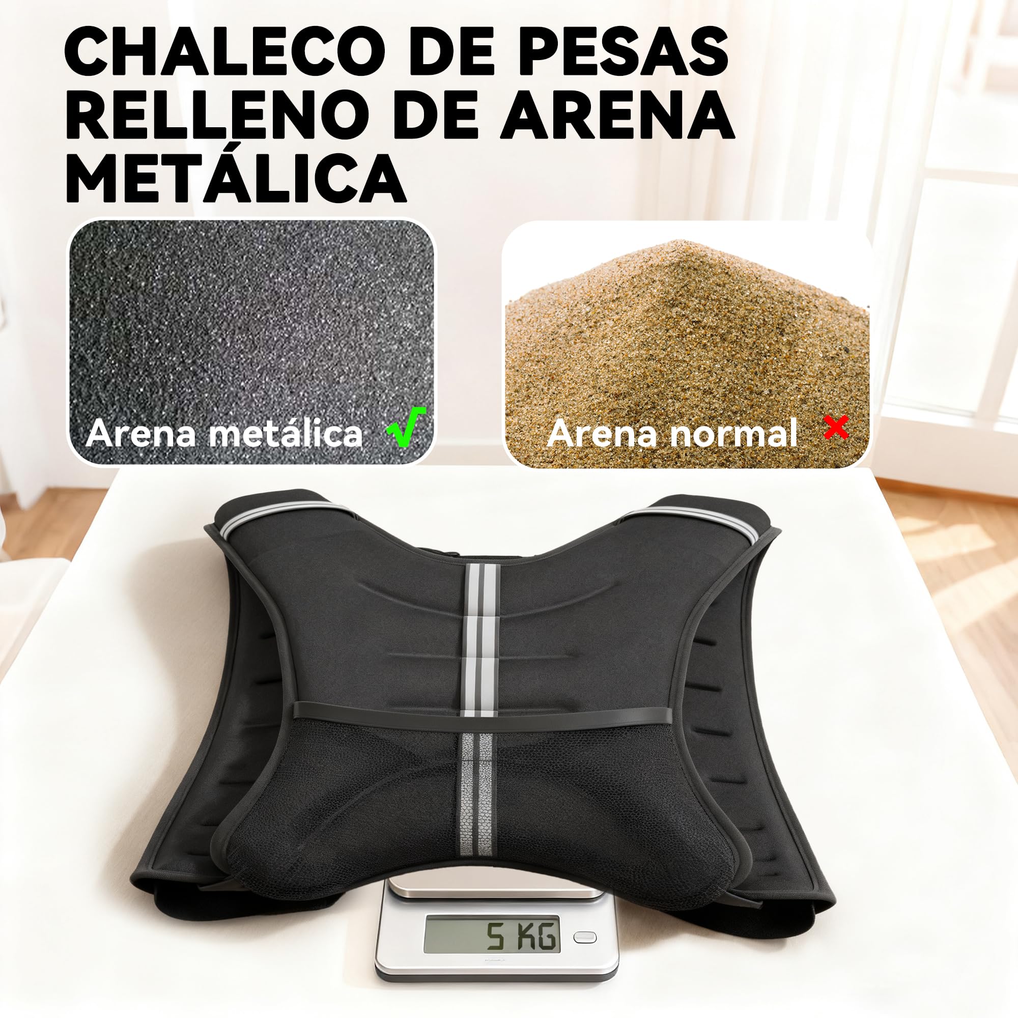 HOMCOM Chaleco Lastrado 5 kg, Chaleco Peso Entrenamiento Transpirable, con 2 Correas Ajustables y Bandas Reflectantes, para Entrenamiento de Fuerza, Jogging, Negro