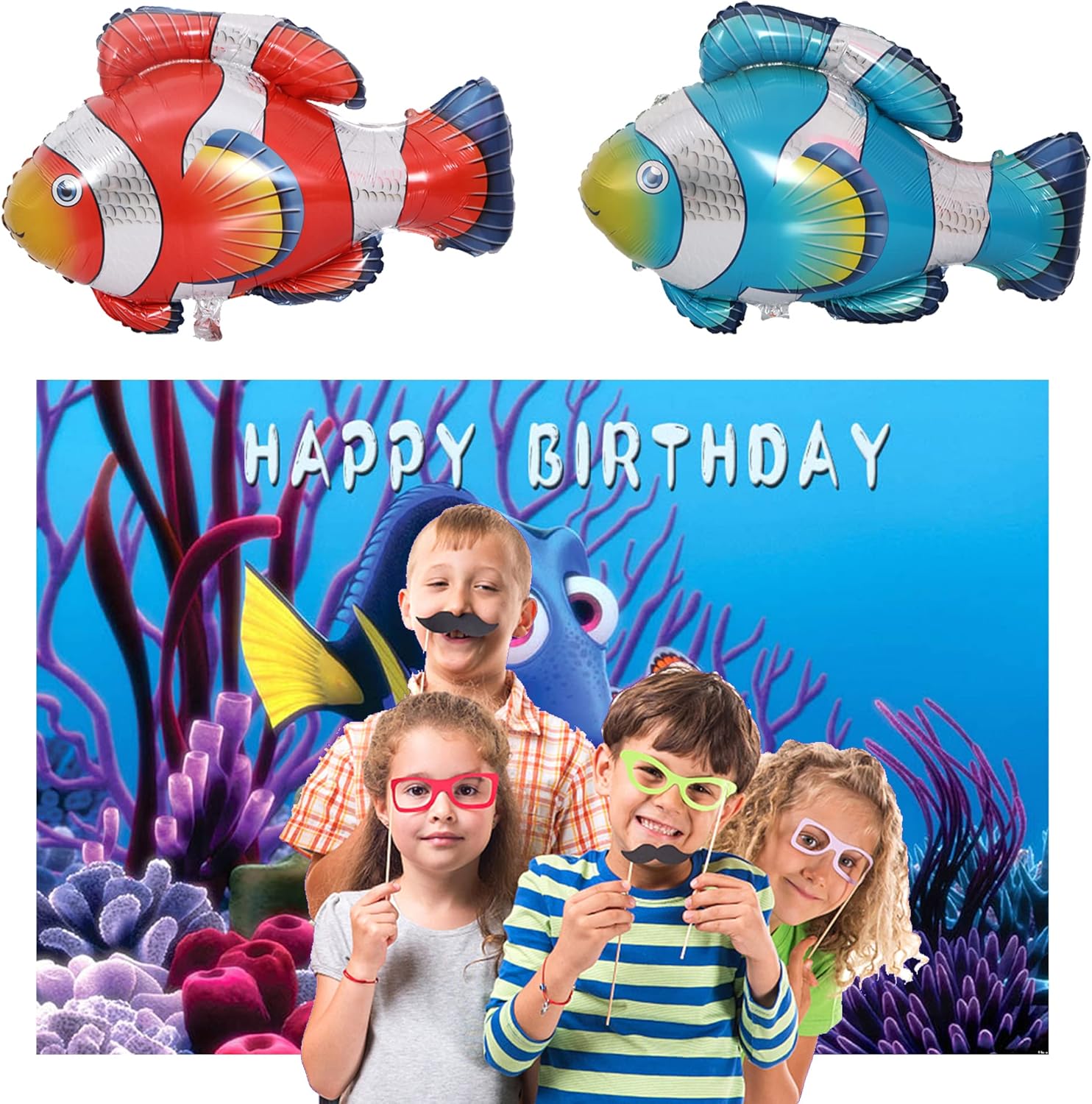 Birthday Party Backdrop Finding Nemo Helium Balloons Birthday Nemo Birthday Decorations Nemo and