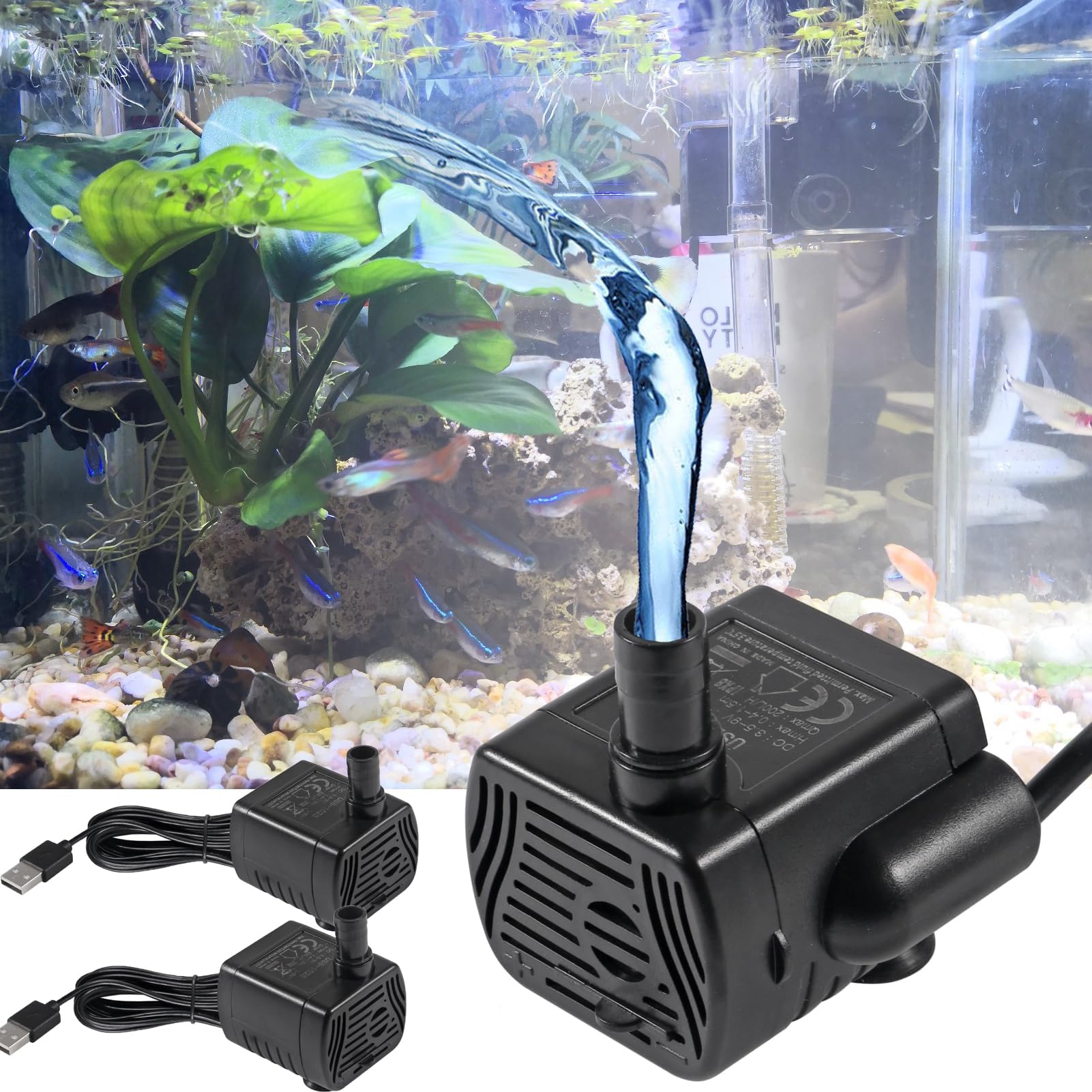 Azonee 2Pcs Mini Submersible Water Pump 3W USB DC3.5-9V Small Fountain Pump for Aquarium Fish Tank Fountain Hydroponics Water Feature Indoor Fountains Fish Tank Hydroponics Pond