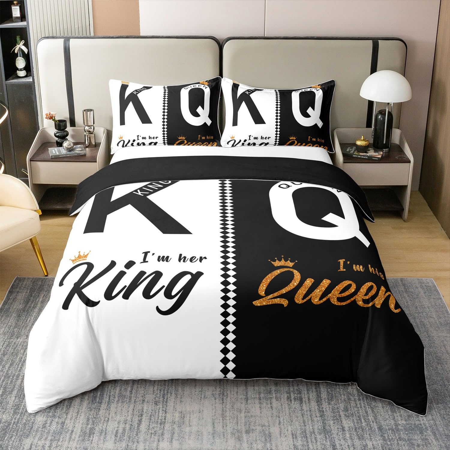 Lover Duvet Cover Twin Size for Kids Boys Teens,Love Couple 2 Pieces Duvet Cover,White Black Couple Comforter Cover (Not Comforter),Happy Valentine's Day Quilt Cover