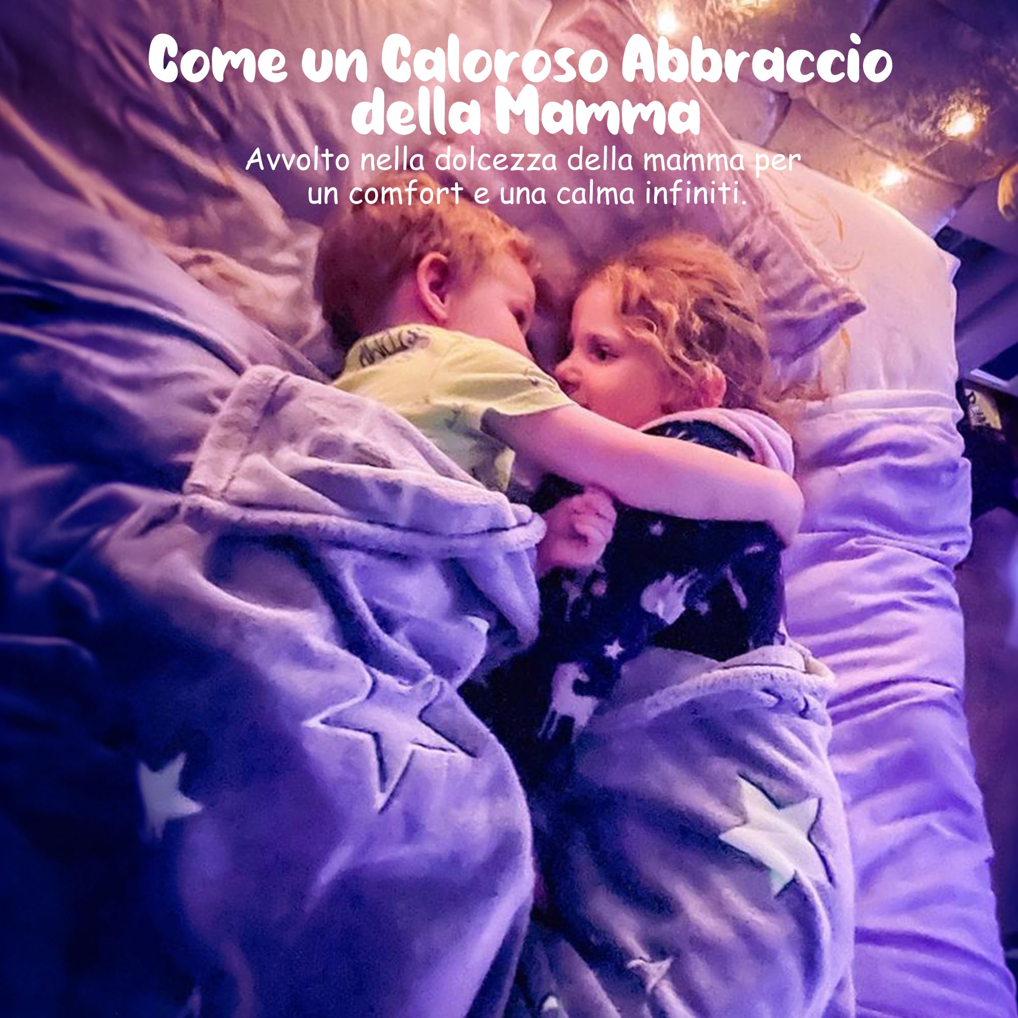 Coperta Glow In The Dark 152x127 Cm In Microfl HBra Per Bambini Con Giraffe E Dinosauri Luminosi, Blu