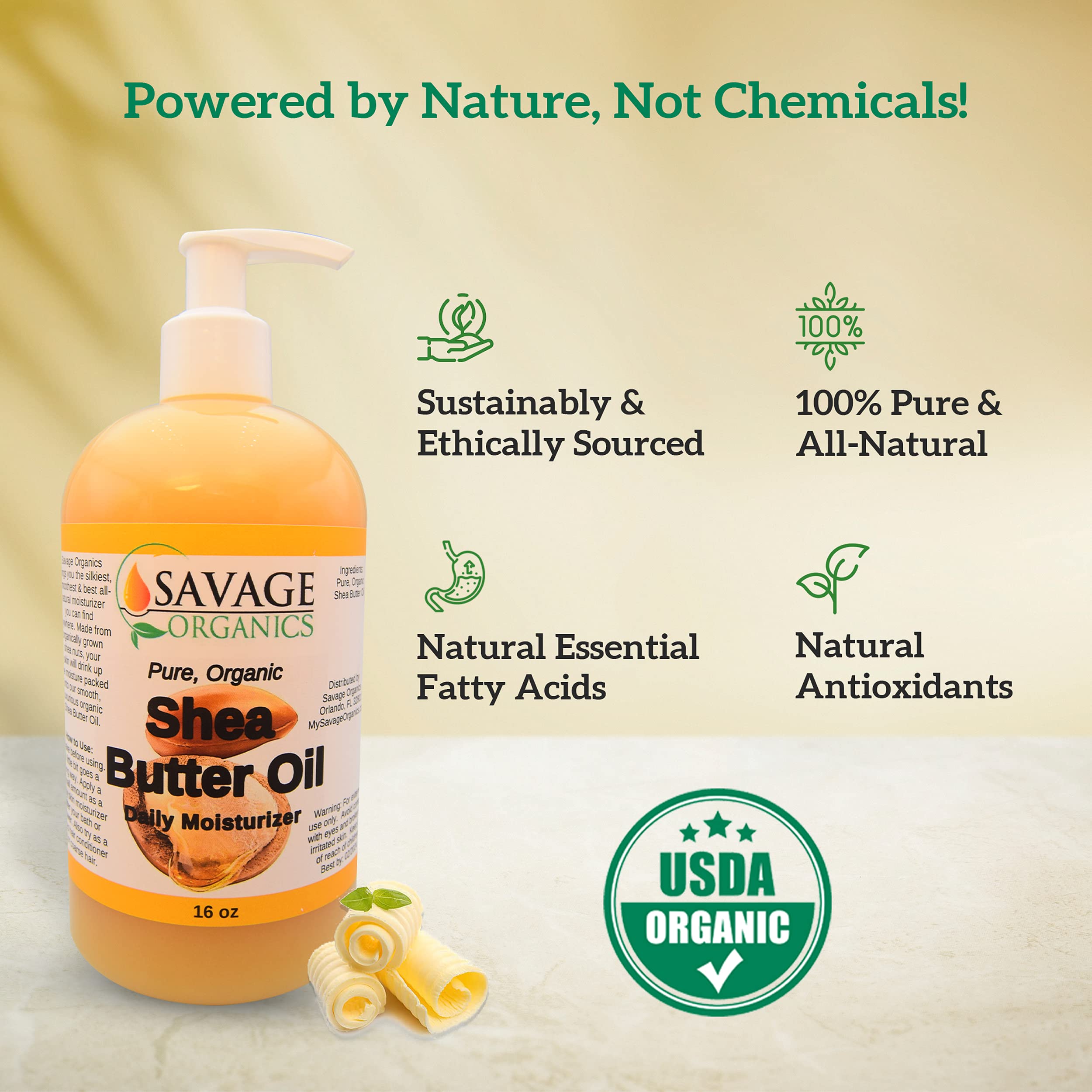 Savage Organics Shea Butter Oil Organic Shea Nut Oil 100% All-Natural Daily Moisturizer for Skin & Hair-12 oz Bottle with Pump