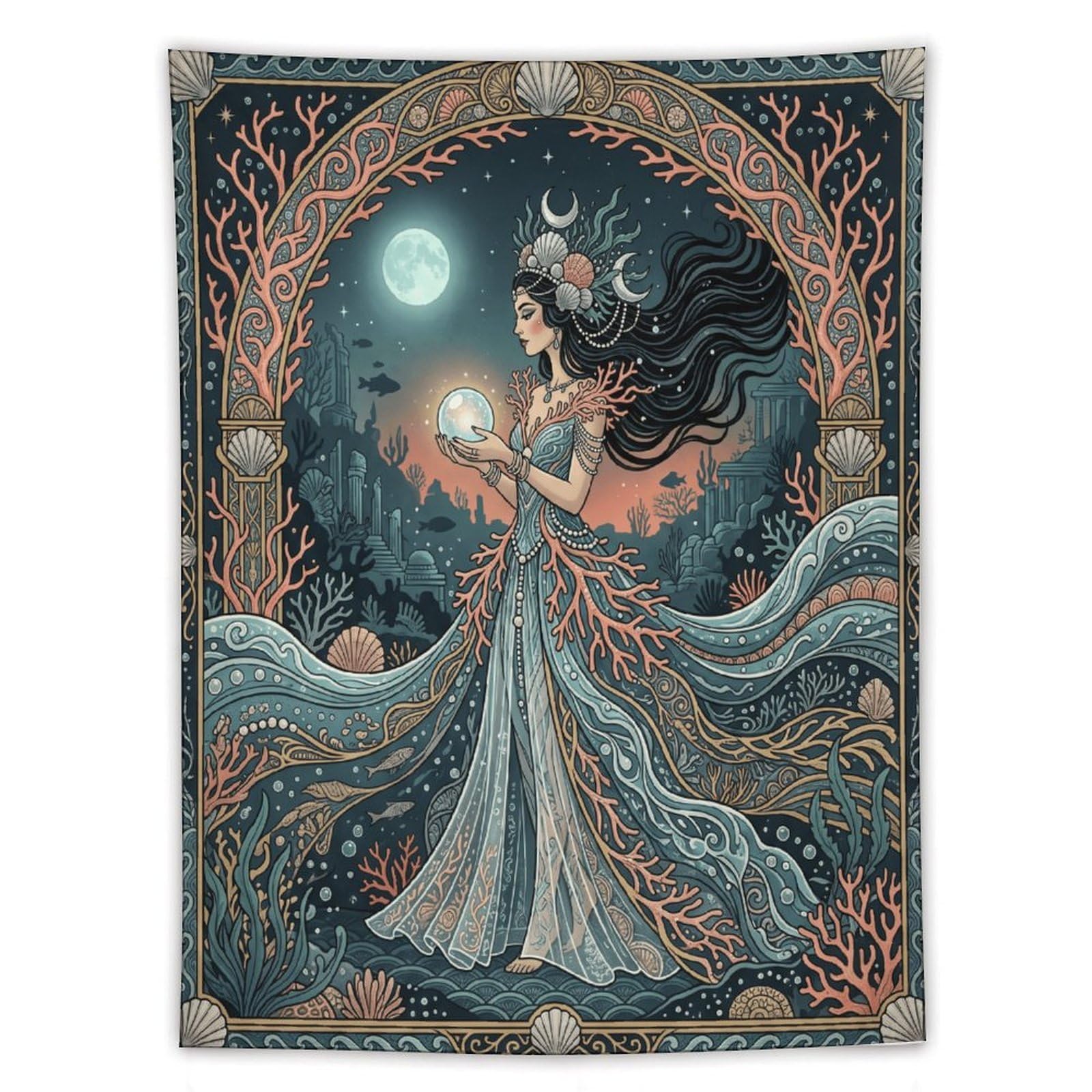W7C8U2X3 Art Nouveau Ocean Woman Wall Tapestry, Symbolist Art Style