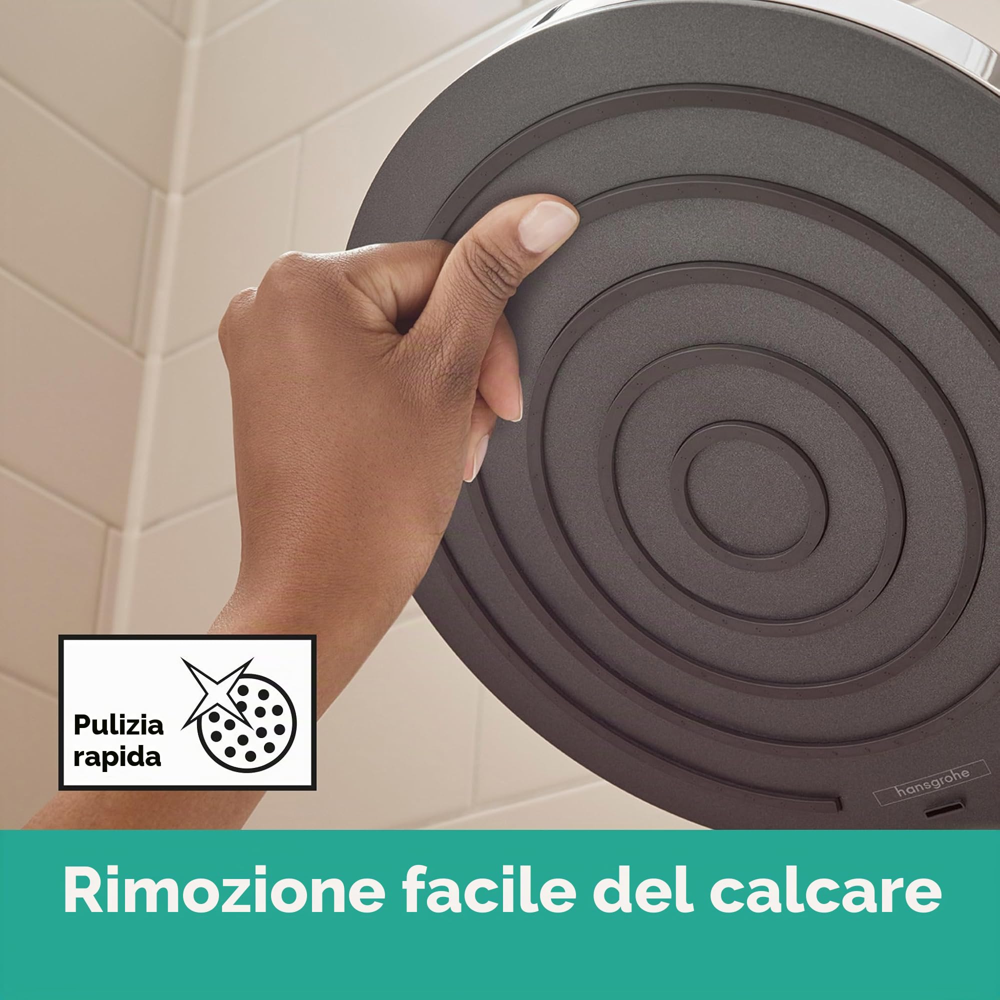 hansgrohe Pulsify S - Colonna doccia a risparmio idrico (EcoSmart) con miscelatore termostatico, Sistema doccia (260 mm) con rubinetto, doccetta, tubo, asta e soffione doccia tondo, cromo, 24241000