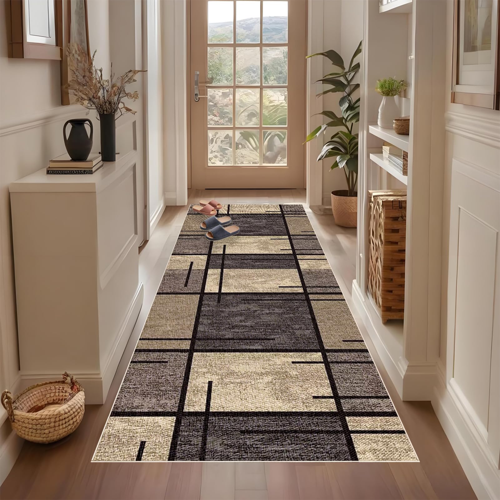 Qemgrste K990 Hallway Runner Rug Heavy Duty Entrance Mat Kitchen Mat Non-Slip Rubber Back Runner Carpet Washable Hallways Carpet Runners Floor Protector Absorbent Runner Mat Living Room Kitchen 80 X 240 Cm