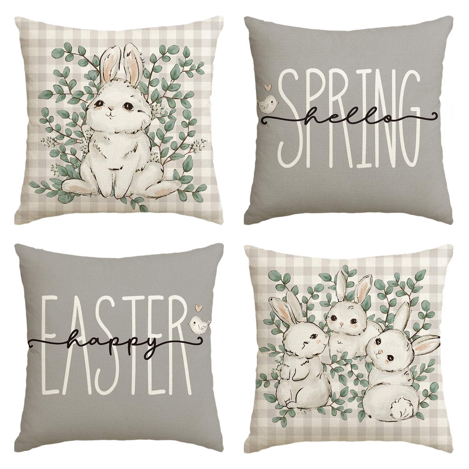Housses de coussin à carreaux motif eucalyptus pour décoration salon 40x40